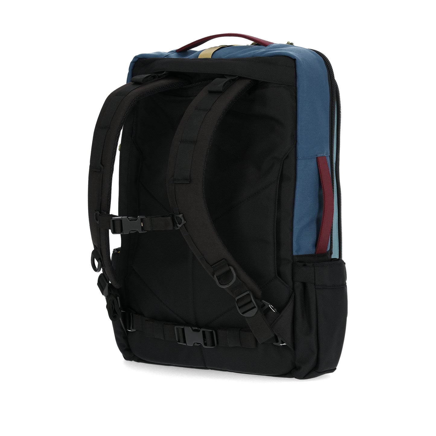 Back View of Topo Designs Global Travel Bag 30L in "Dark Denim / Burgundy"