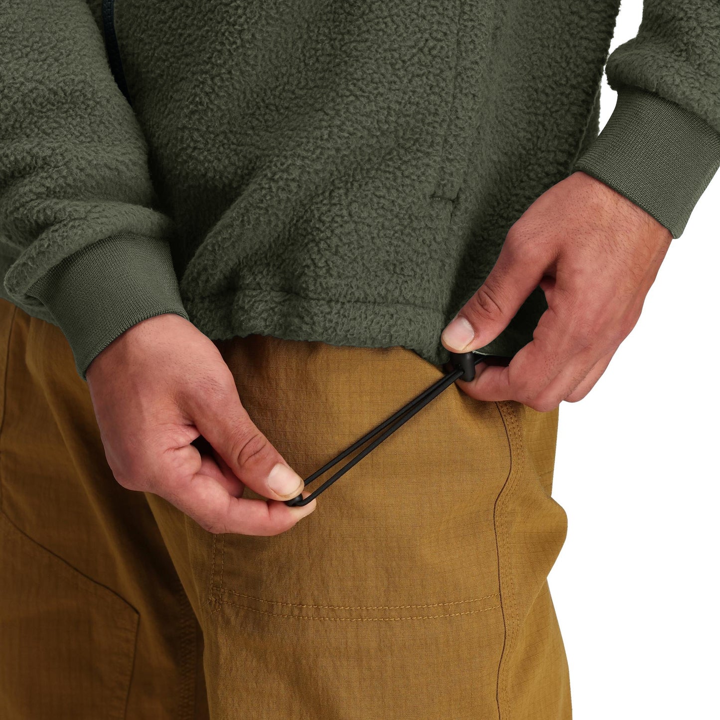 Detail shot of Topo Designs Summit Rise Full Zip Jacket - Men's in "Beetle / Dark Khaki"