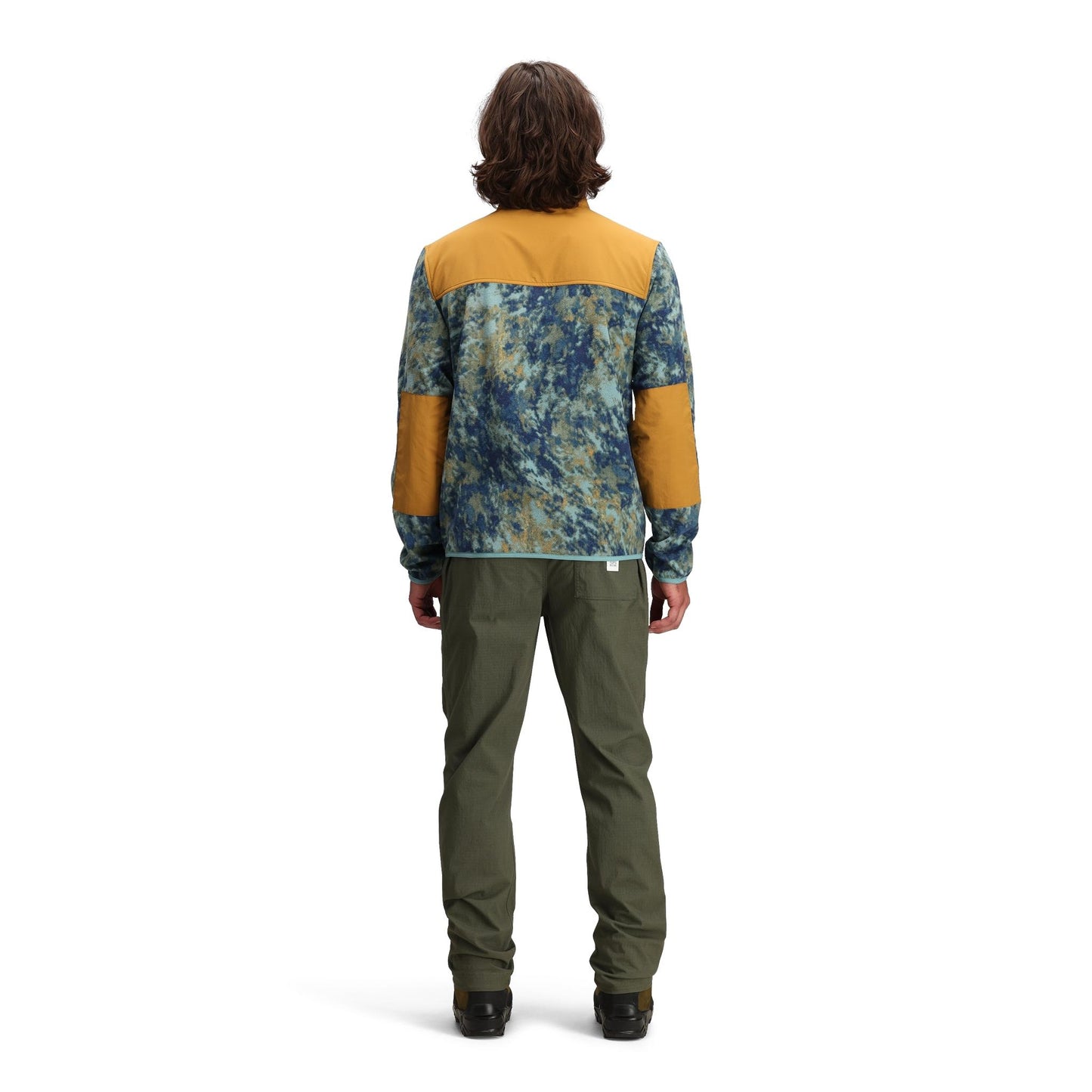  General Back model shot of Topo Designs Vista 1/4 Zip Lightweight Fleece - Men's in "Pond Blue Storm / Khaki"