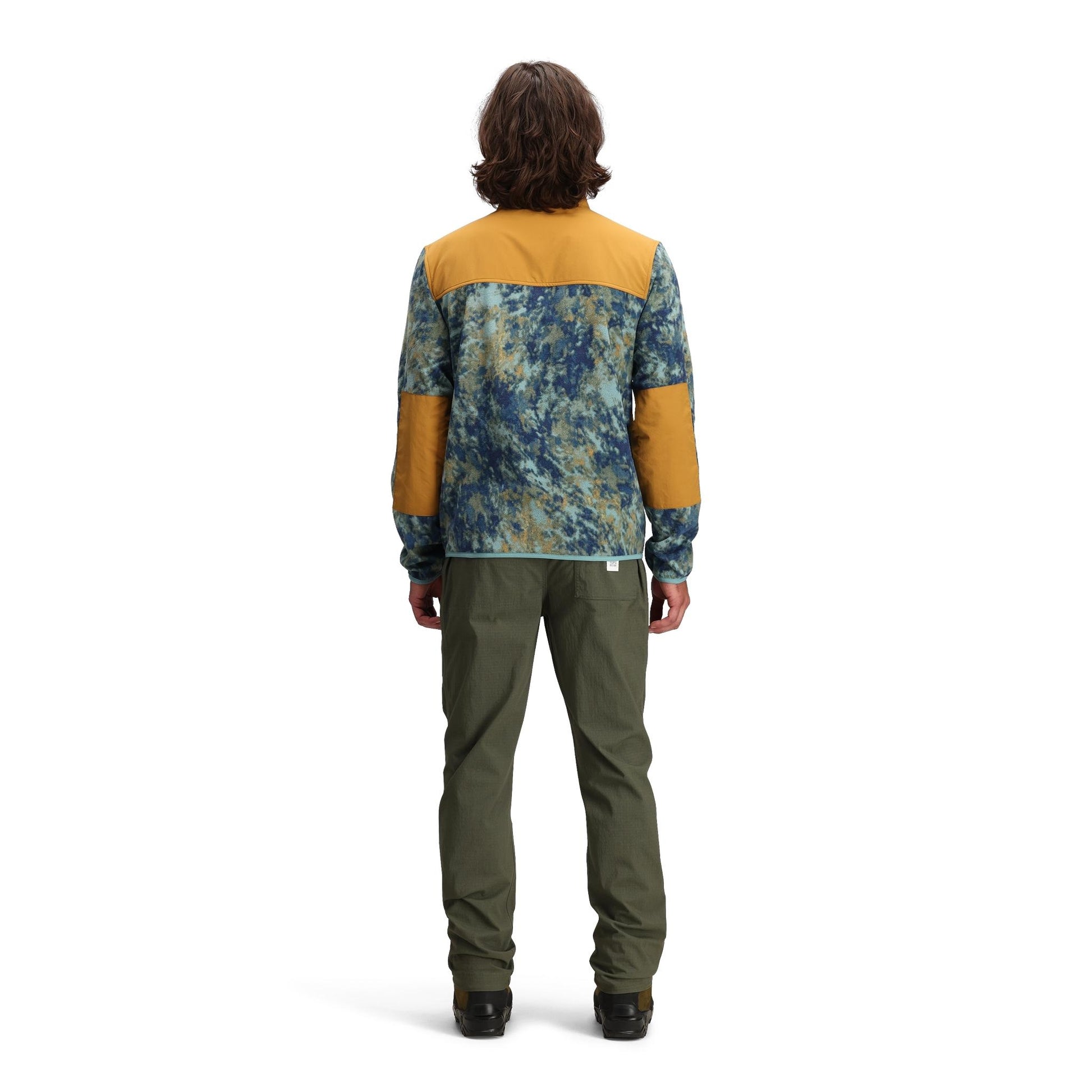 General Back model shot of Topo Designs Vista 1/4 Zip Lightweight Fleece - Men's in "Pond Blue Storm / Khaki"