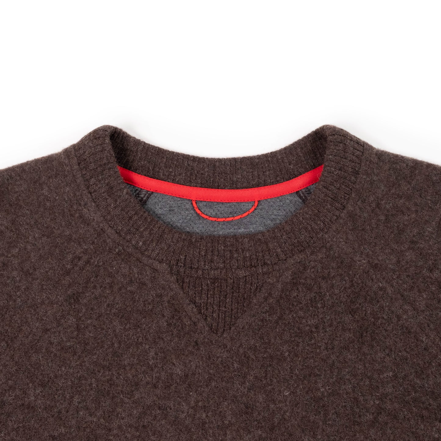 General Detail shot of Topo Designs Global Wool Sweater - Men's in "Chocolate"