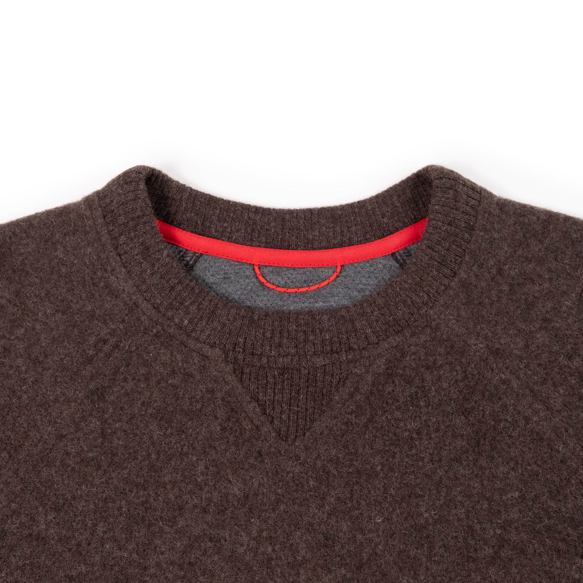 General Detail shot of Topo Designs Global Wool Sweater - Men's in "Chocolate"