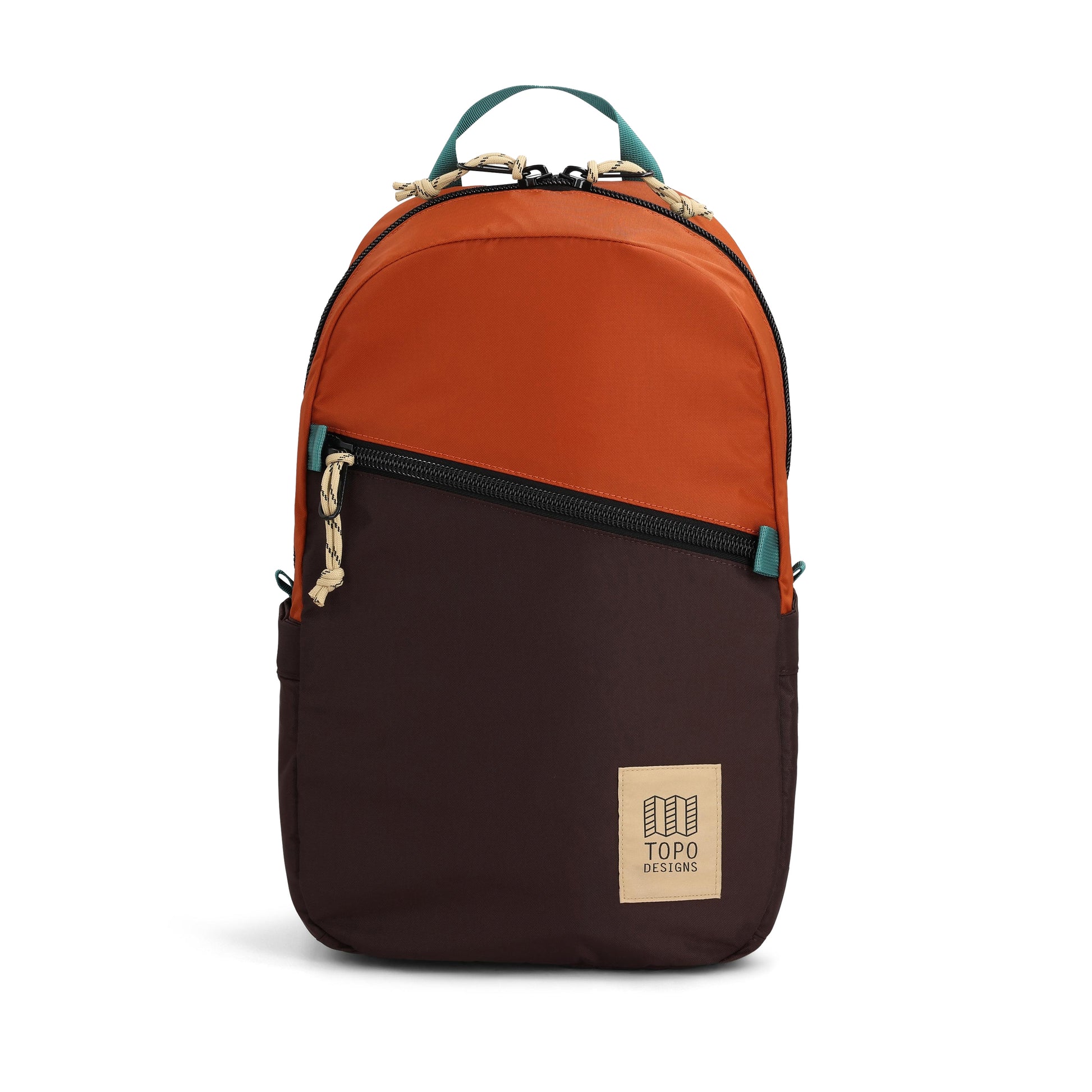 Front View of Topo Designs Light Pack in "Clay / Chocolate"