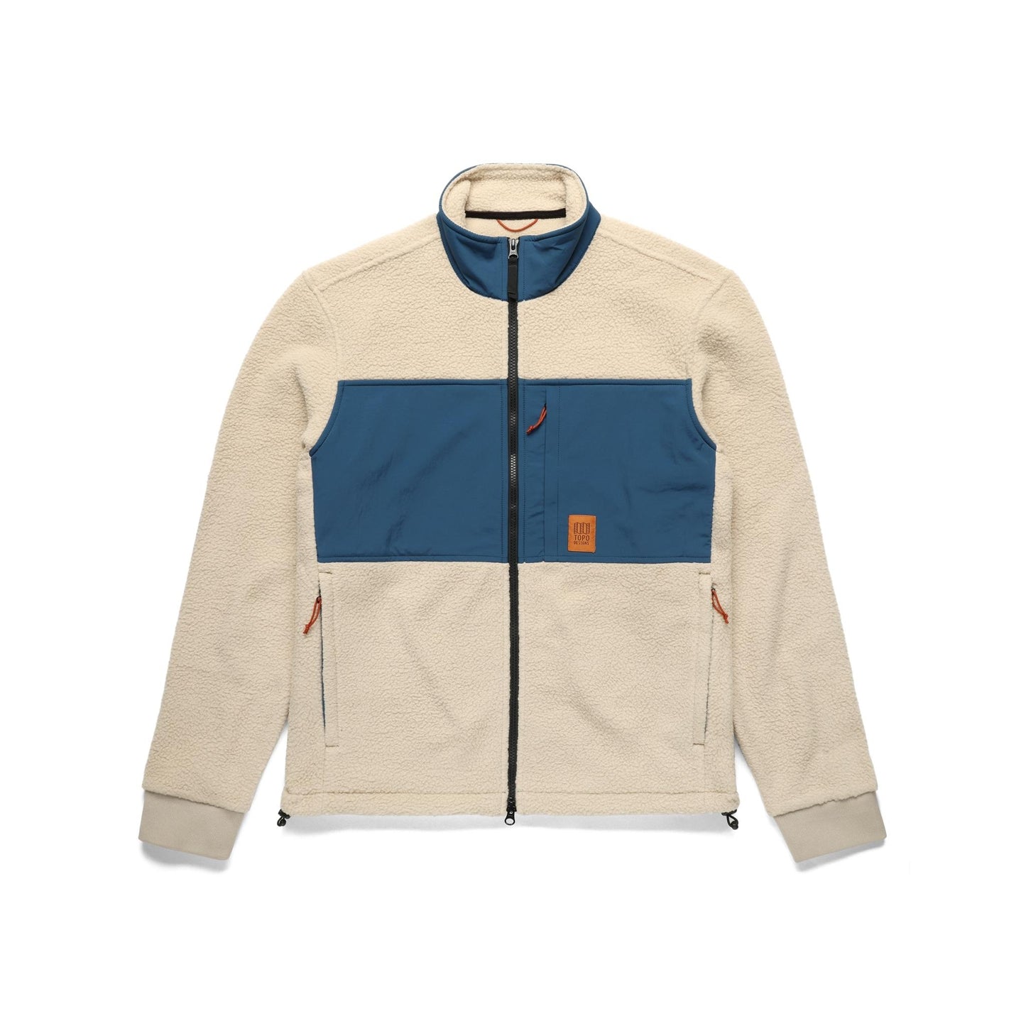 Front View of Topo Designs Summit Rise Full Zip Jacket - Men's in "Oatmeal / Pond Blue"