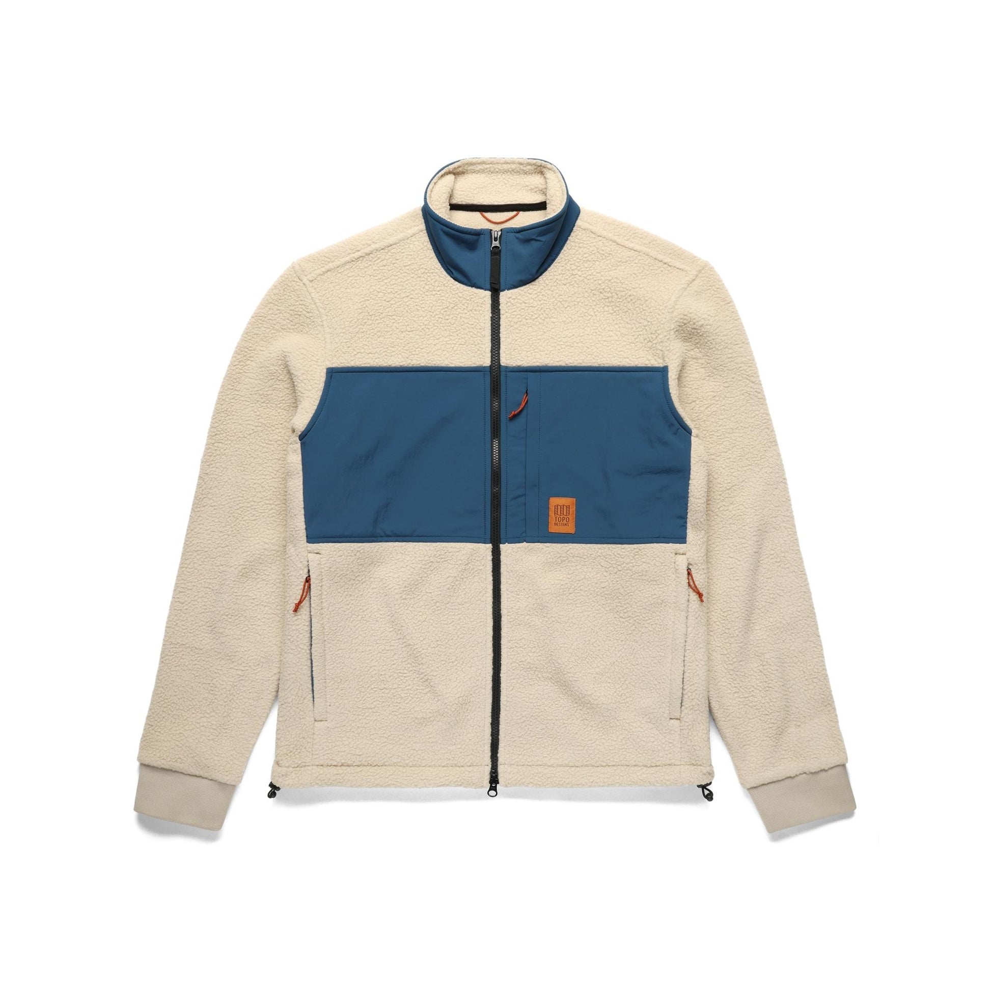 Front View of Topo Designs Summit Rise Full Zip Jacket - Men's in "Oatmeal / Pond Blue"