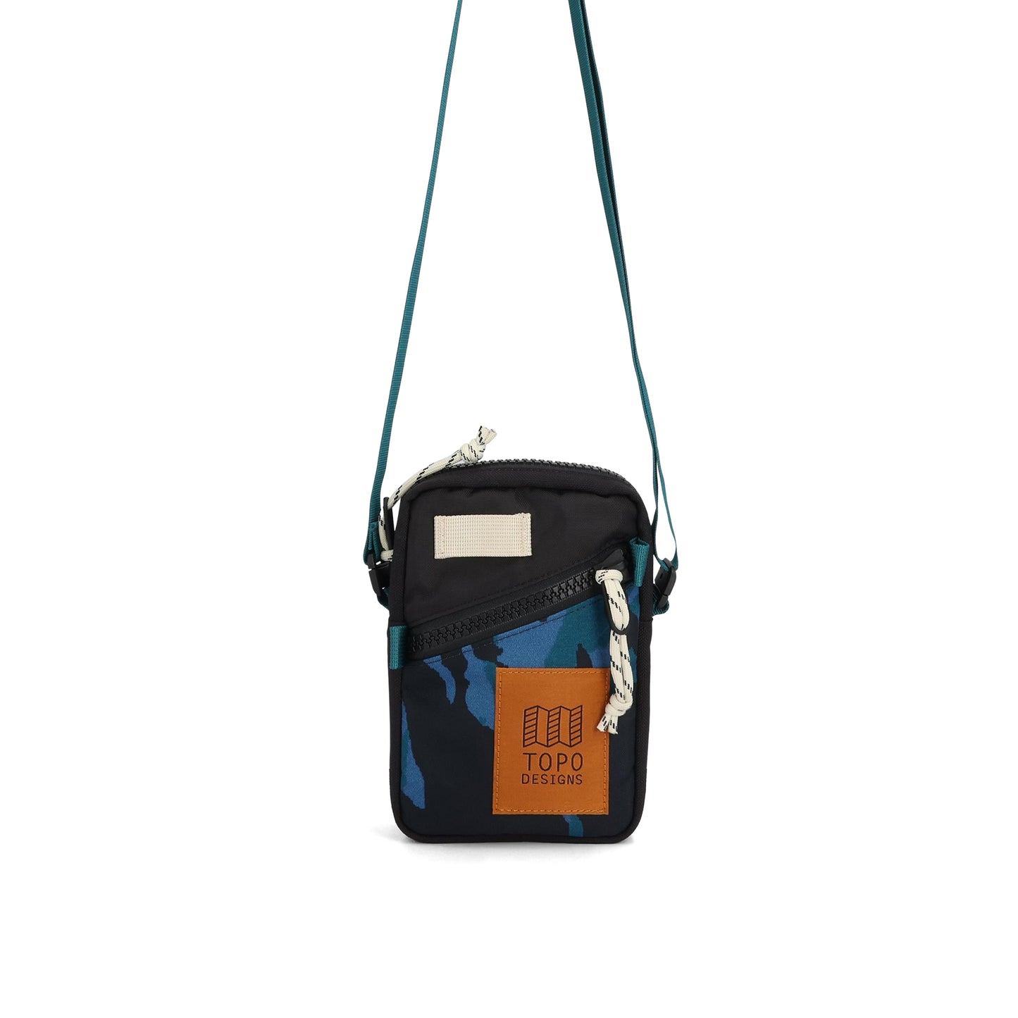 Front View of Topo Designs Mini Shoulder Bag in "Black / Tectonic"