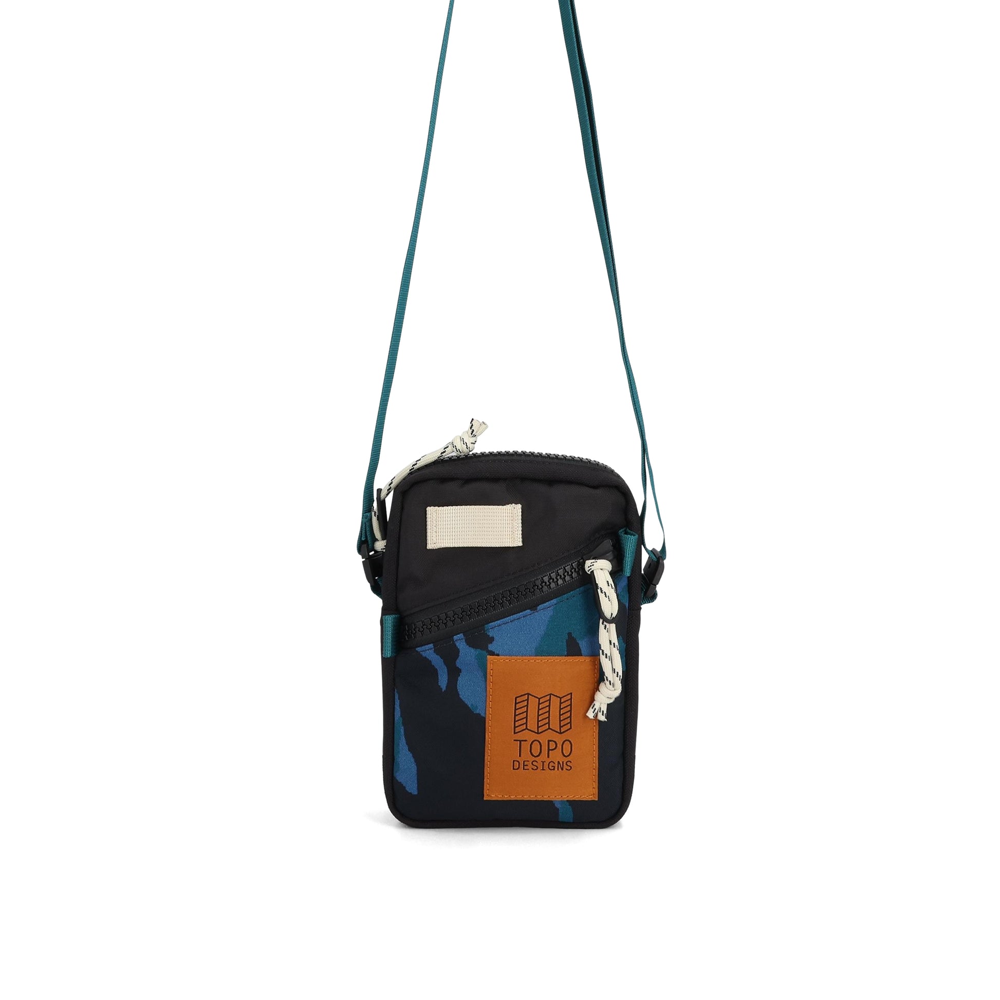 Front View of Topo Designs Mini Shoulder Bag in "Black / Tectonic"