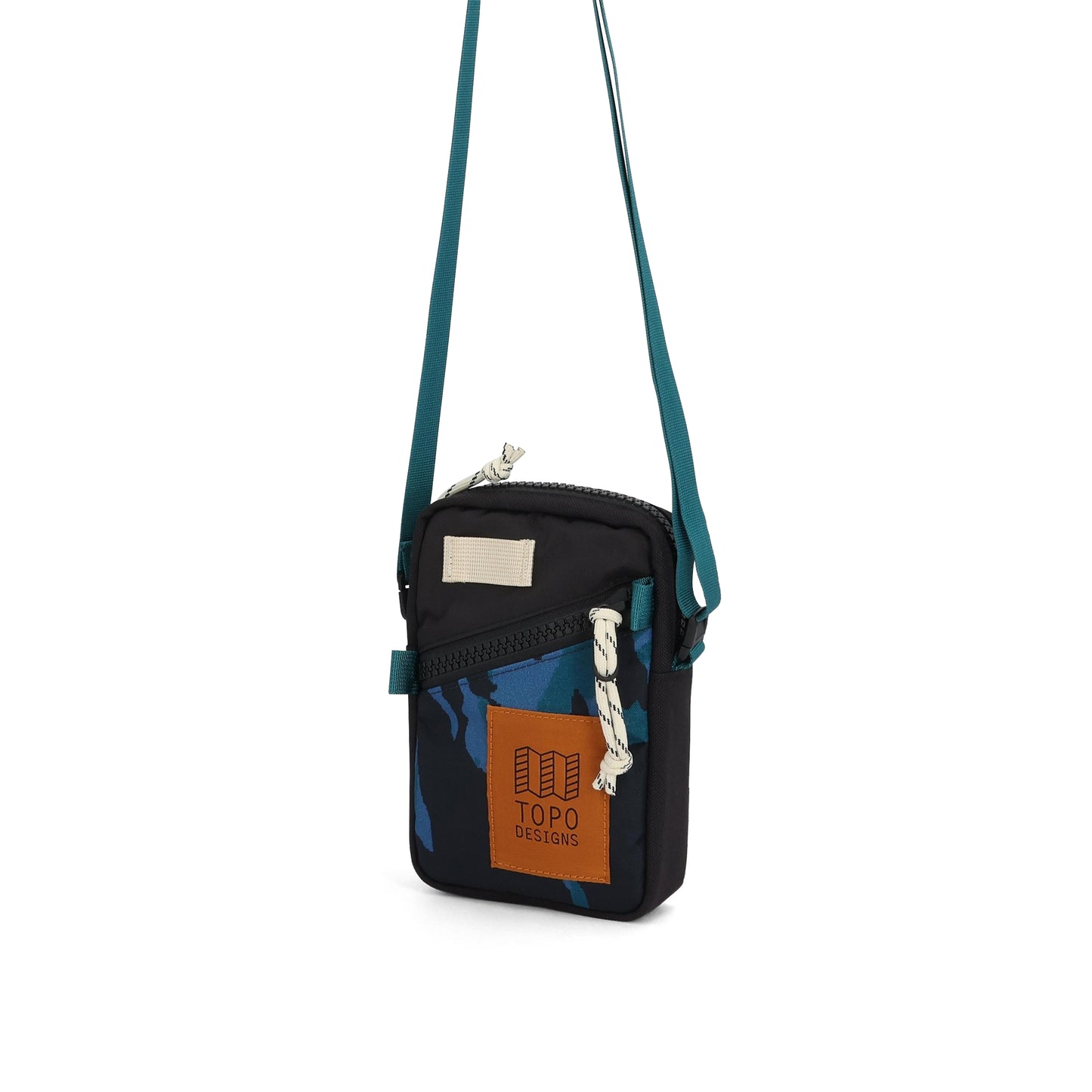 Front View of Topo Designs Mini Shoulder Bag in "Black / Tectonic"