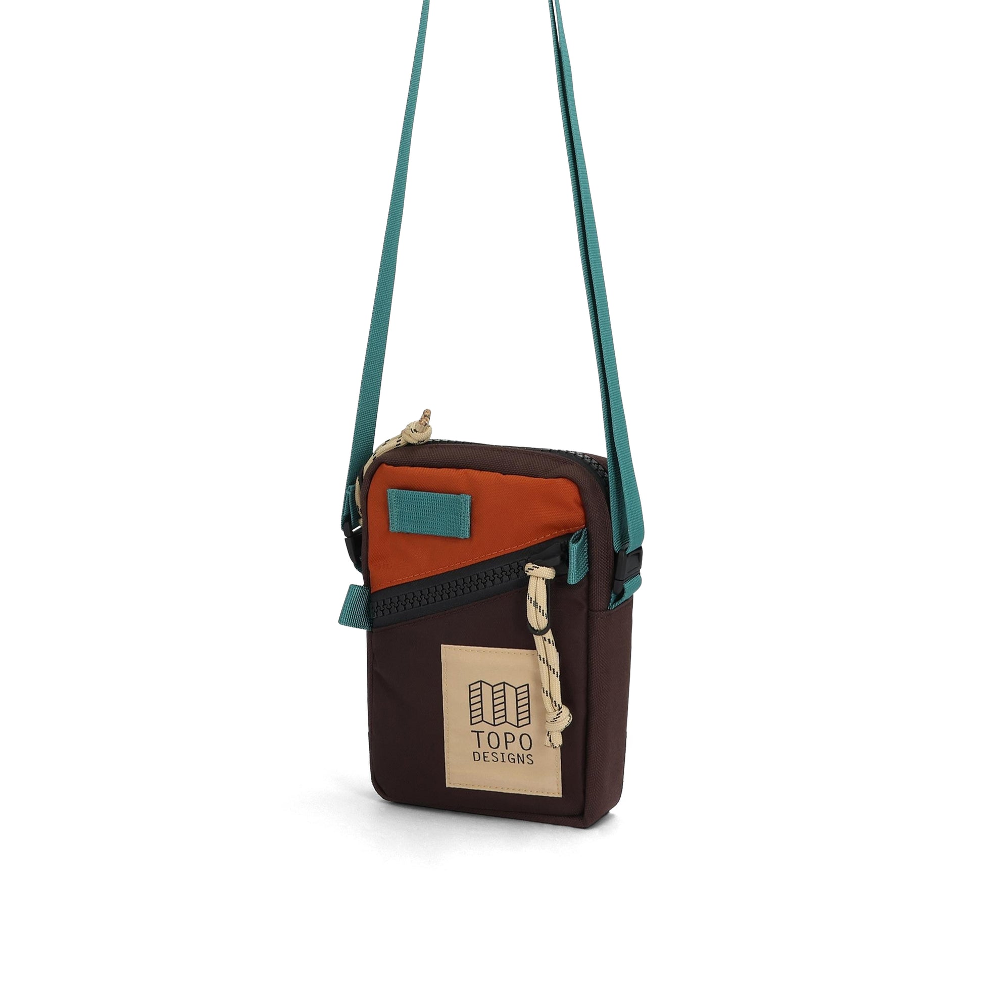 Front View of Topo Designs Mini Shoulder Bag in "Clay / Chocolate"