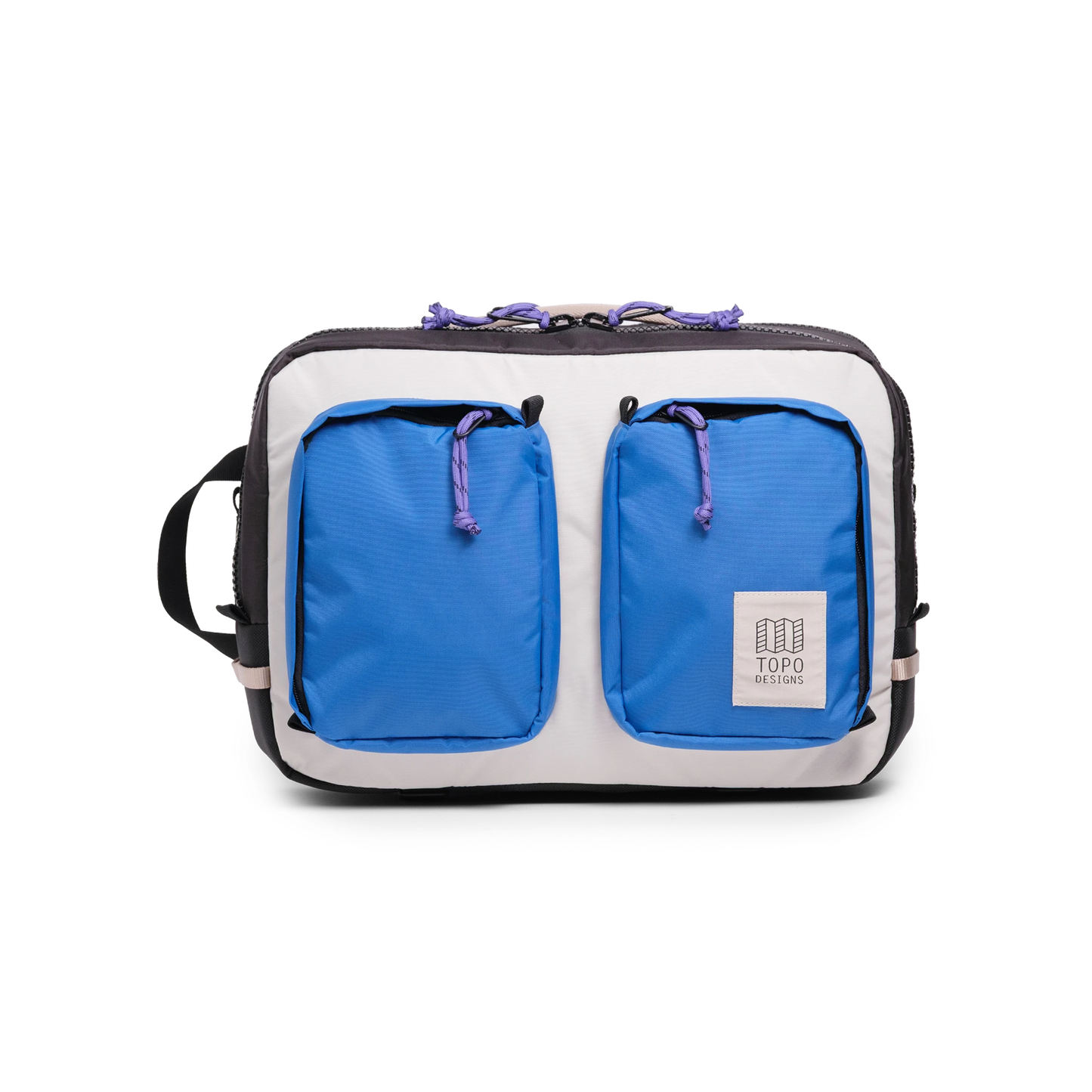 Front View of Topo Designs Global Briefcase in "Classic Blue / Bone White"