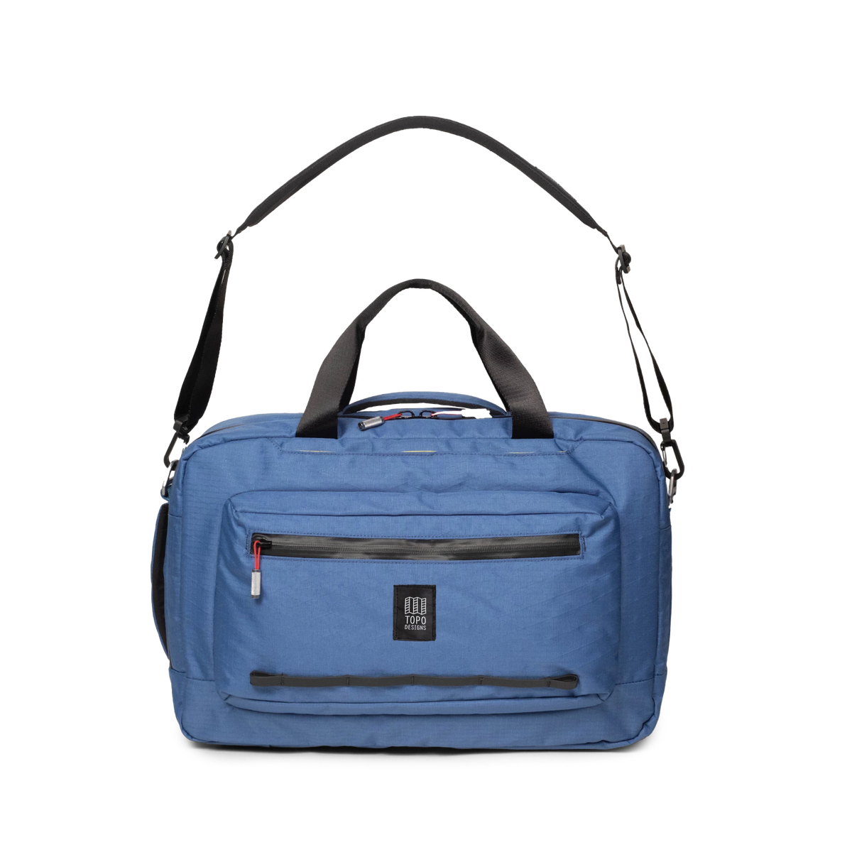 Front view of Topo Designs Global Pro 3-Way Briefcase in "Ocean Blue"