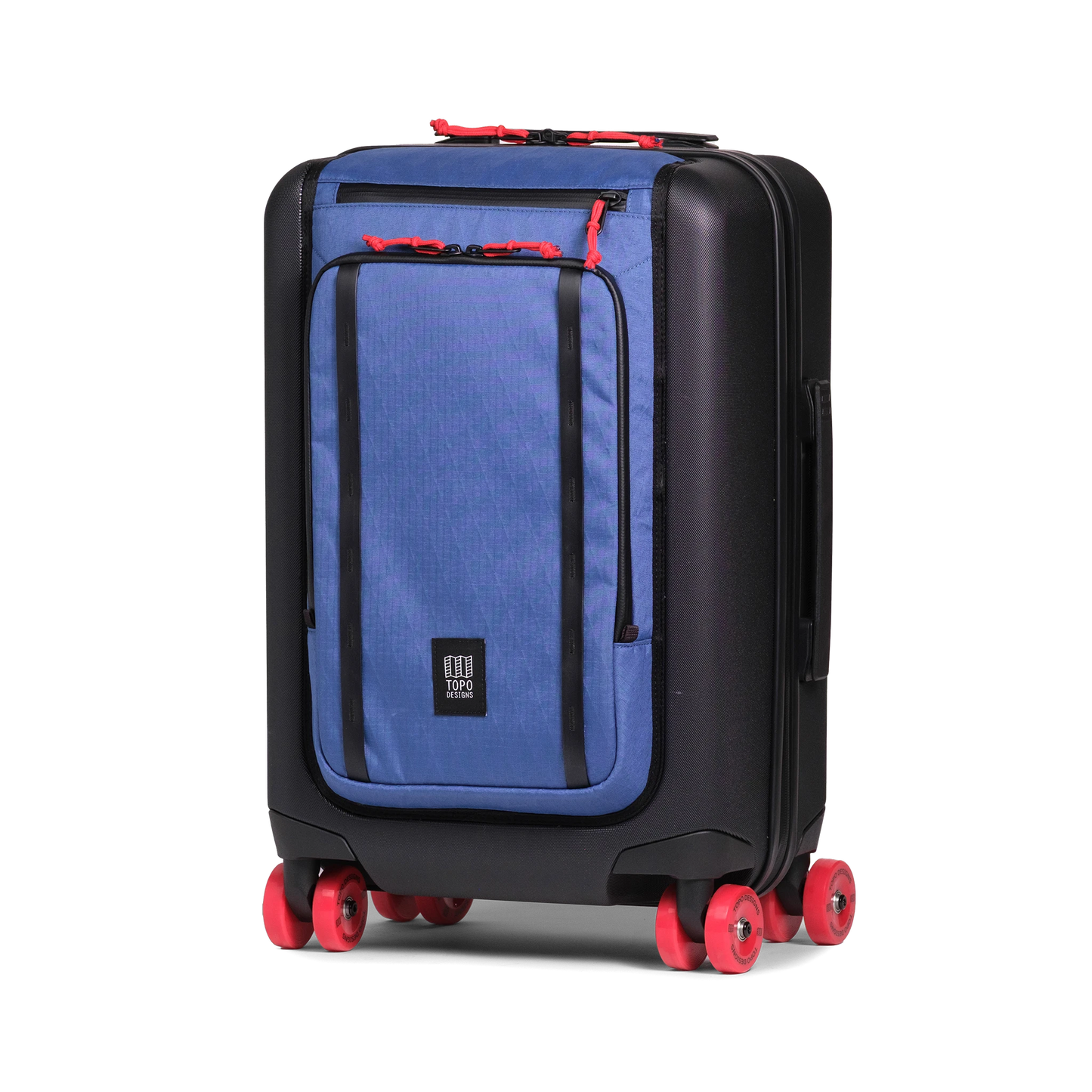 Front view of Topo Designs Global Pro Travel Roller Bag in "Ocean Blue"