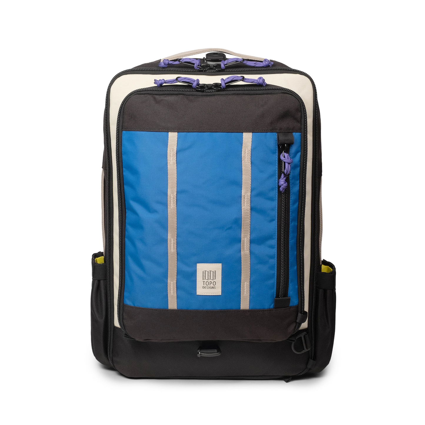Topo Designs Global Travel Bag 30L Durable Carry On Convertible Laptop Travel Backpack in "Classic Blue / Bone White".