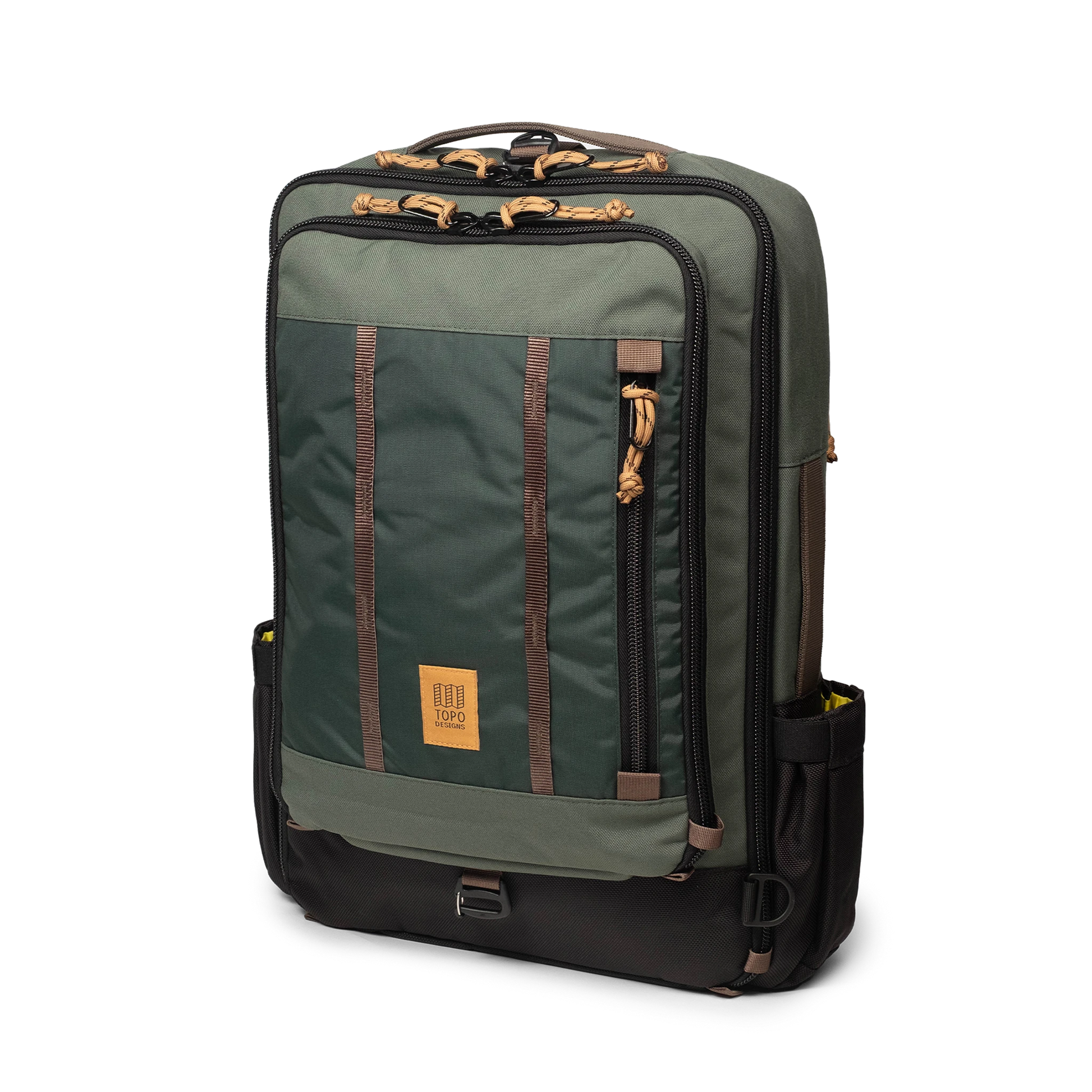 Topo Designs Global Travel Bag 30L Durable Carry On Convertible Laptop Travel Backpack in "Woodland / Forest".
