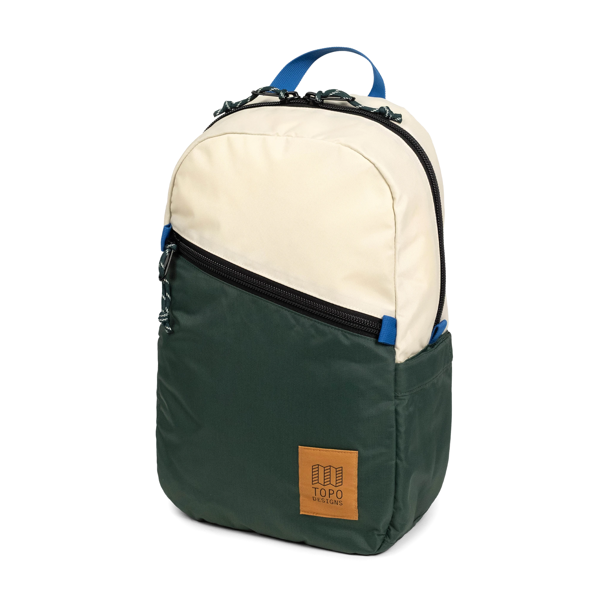 Front view of Topo Designs Light Pack in "Forest / Bone White"
