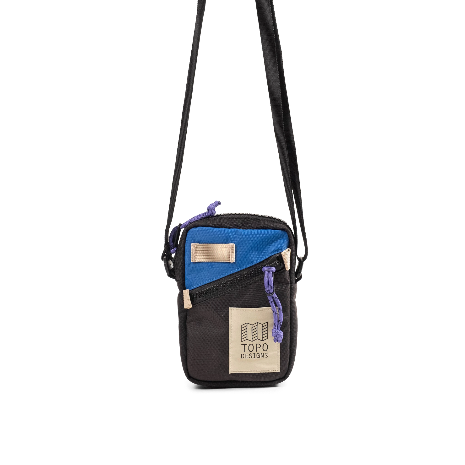 Front View of Topo Designs Mini Shoulder Bag in "Classic Blue / Black"