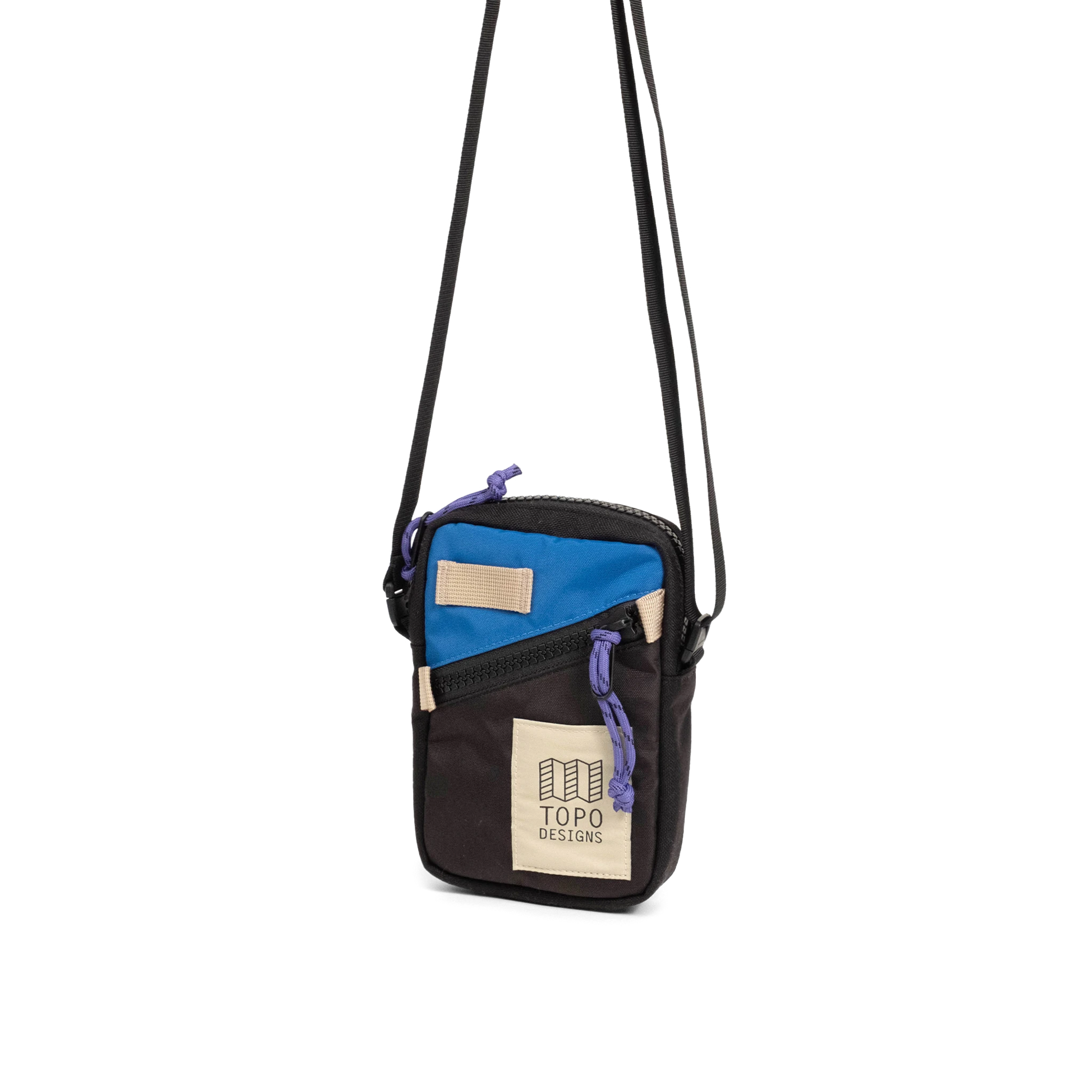 Front View of Topo Designs Mini Shoulder Bag in "Classic Blue / Black"