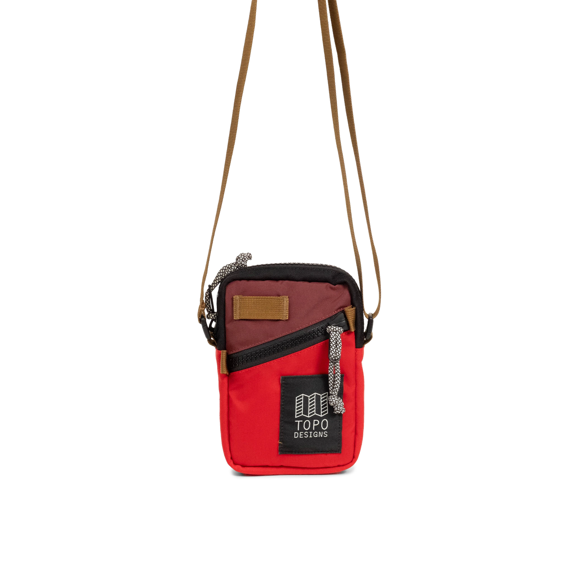 Front View of Topo Designs Mini Shoulder Bag in "Maroon / Salsa"