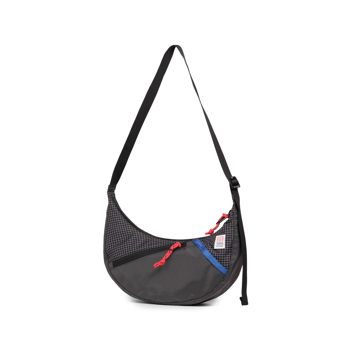 Front View of Topo Designs Moonlight Crossbody Bag in "Black / White Grid"
