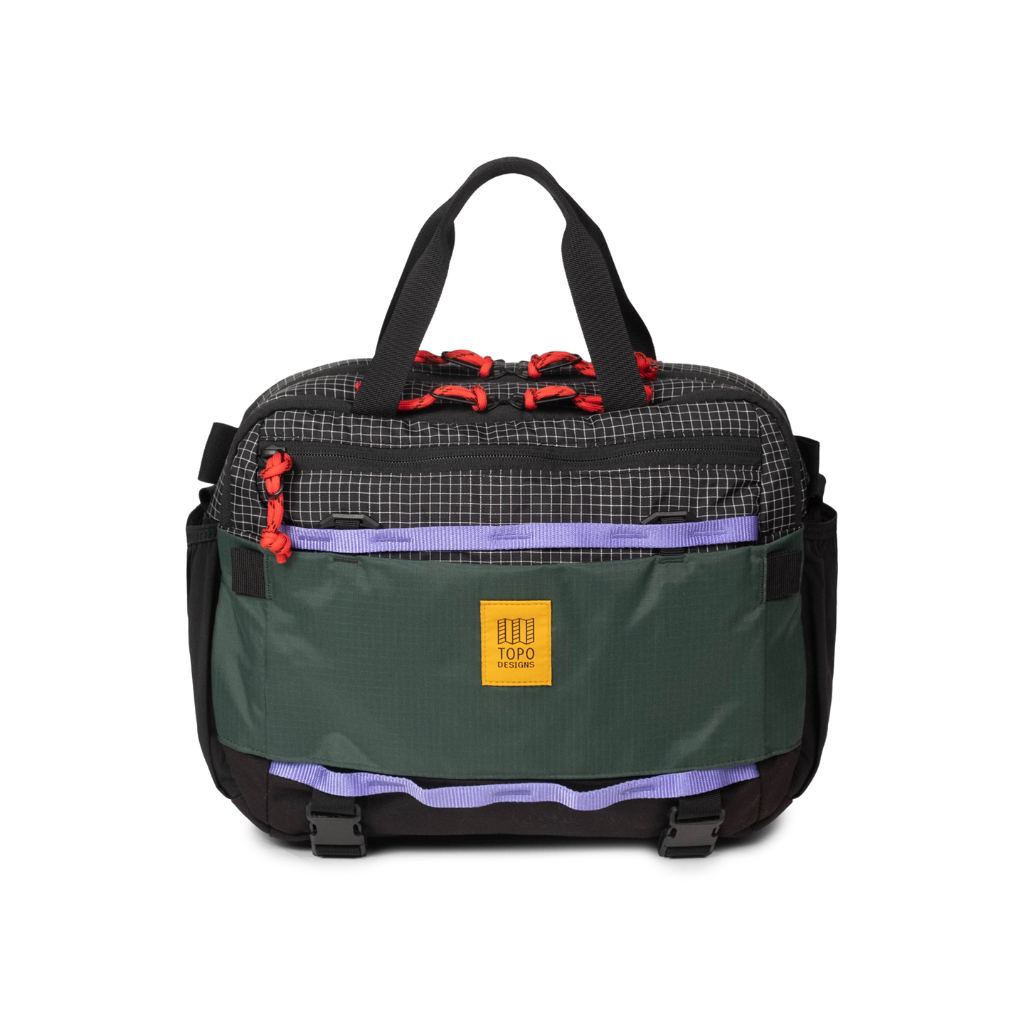 Front View of Topo Designs Mountain Cross Bag in "Grid / Very Peri"