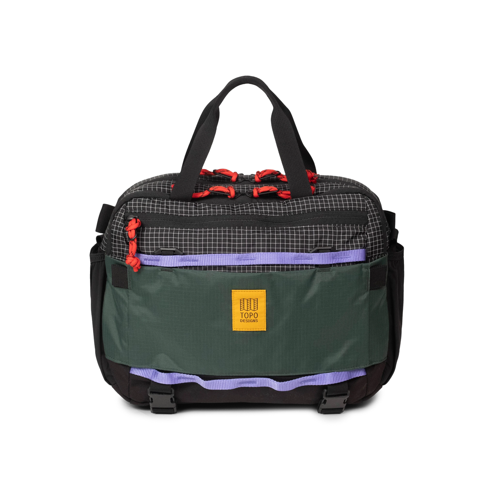 Front View of Topo Designs Mountain Cross Bag in "Grid / Very Peri"