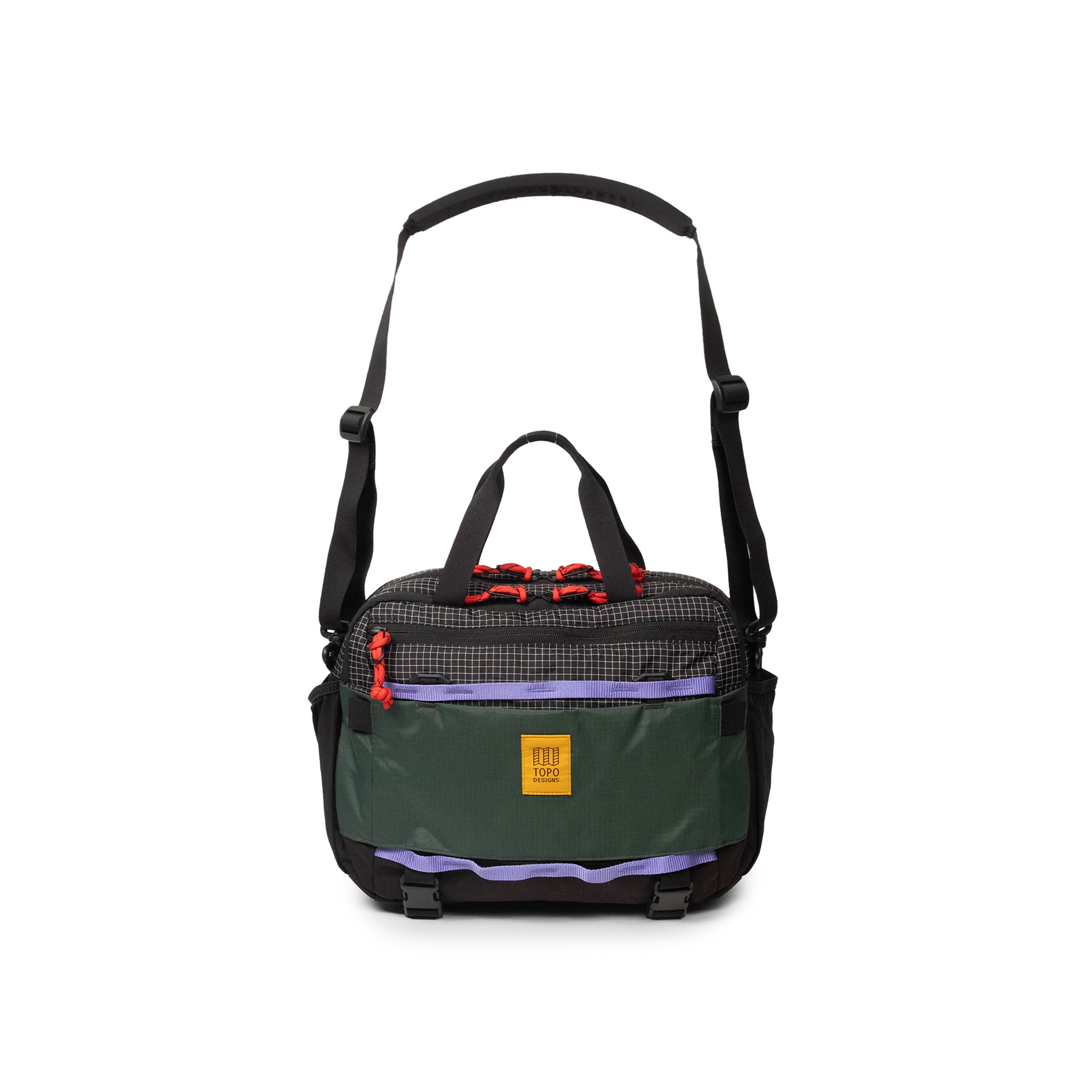 Front View of Topo Designs Mountain Cross Bag in "Grid / Very Peri"