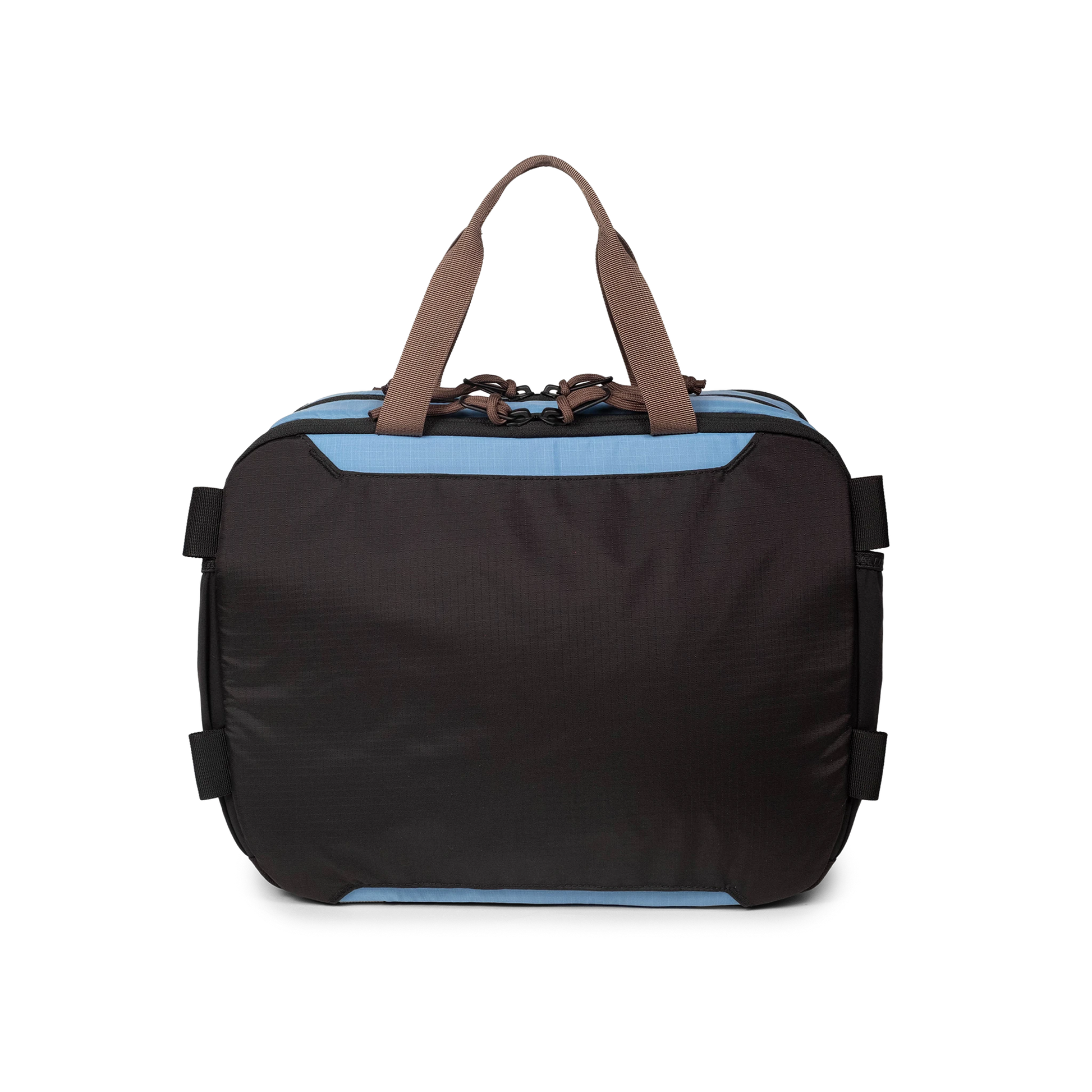 Back View of Topo Designs Mountain Cross Bag in "River Blue / Brown Oak"