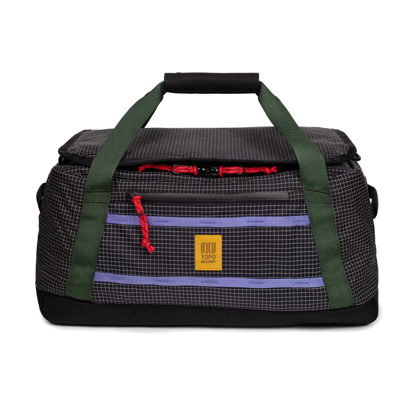 Front view of Topo Designs Mountain Duffel 40L in "Grid / Very Peri"