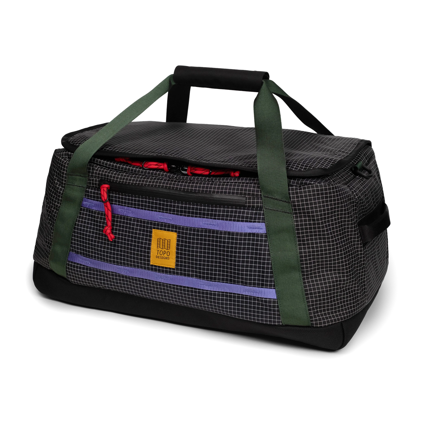 Front view of Topo Designs Mountain Duffel 40L in "Grid / Very Peri"