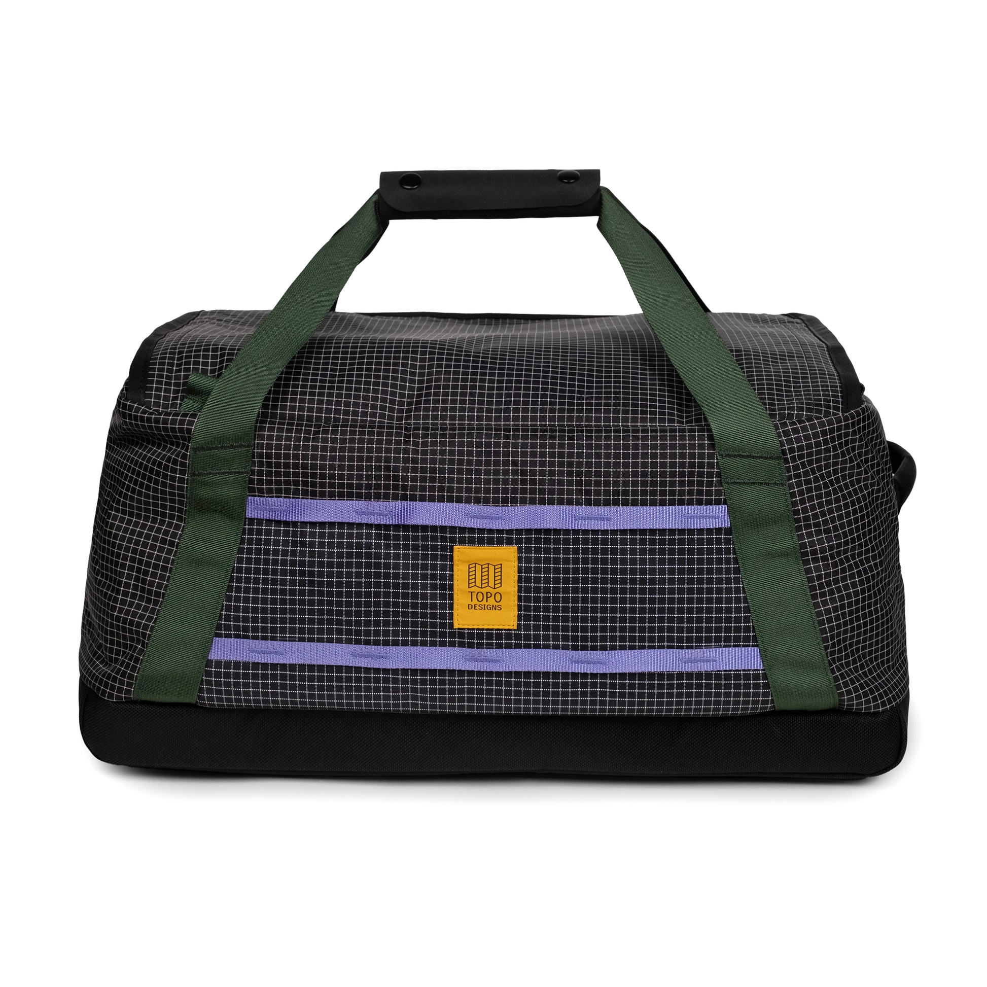 Back view of Topo Designs Mountain Duffel 40L in "Grid / Very Peri"
