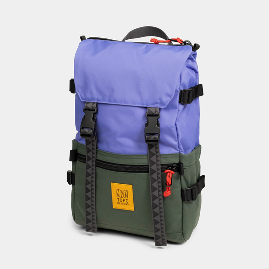 Front View of Topo Designs Rover Pack Classic in "Very Peri / Forest"