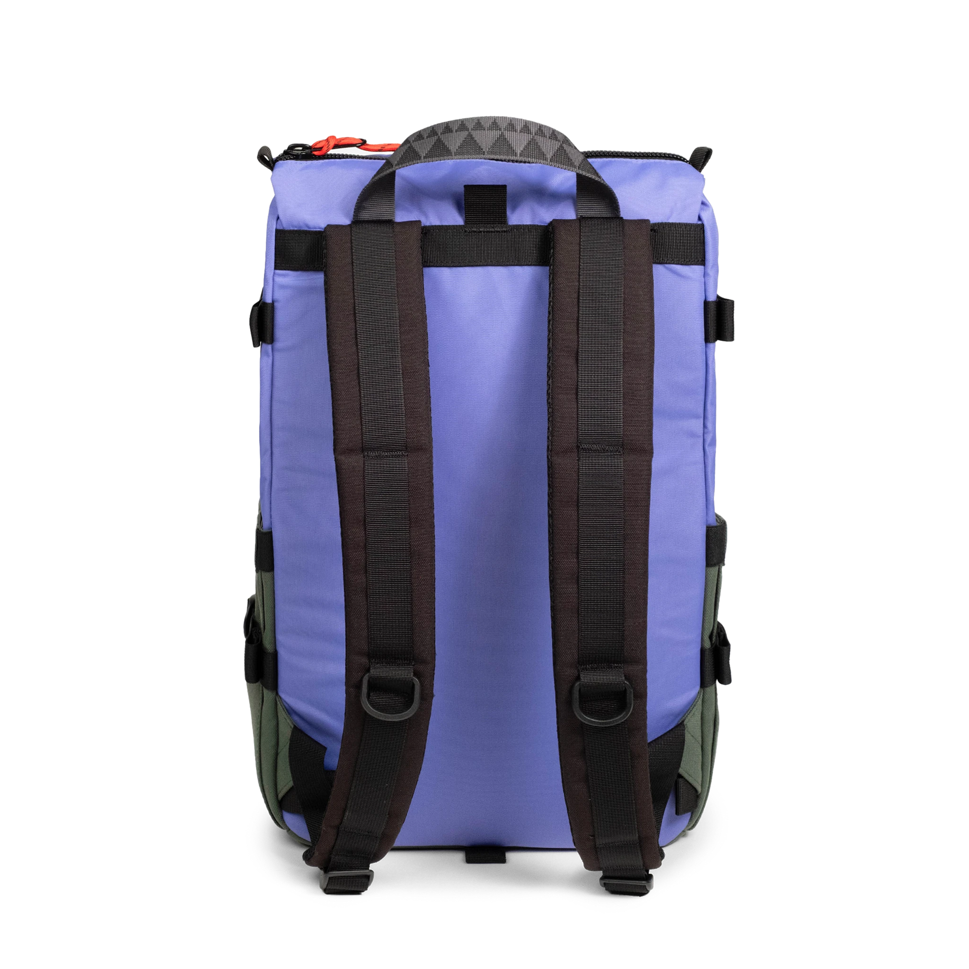 Back View of Topo Designs Rover Pack Classic in "Very Peri / Forest"