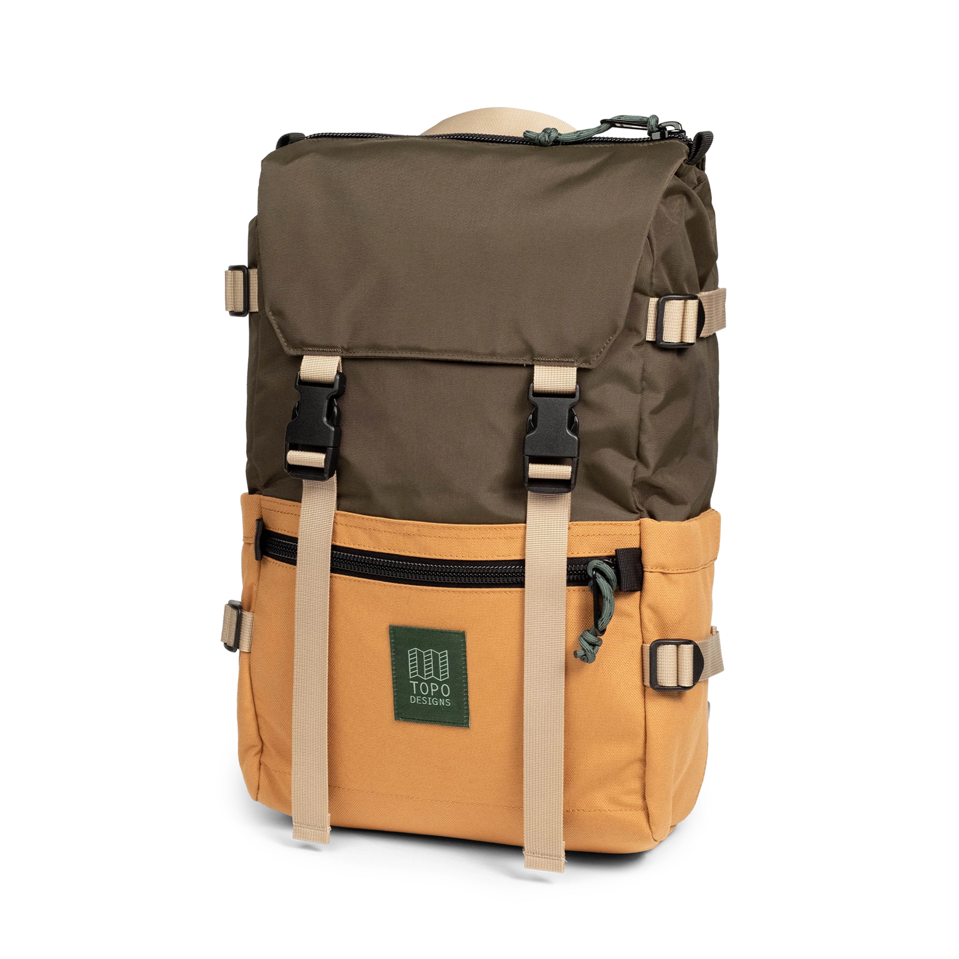 Front View of Topo Designs Rover Pack Classic in "Woodland / Brown Oak"