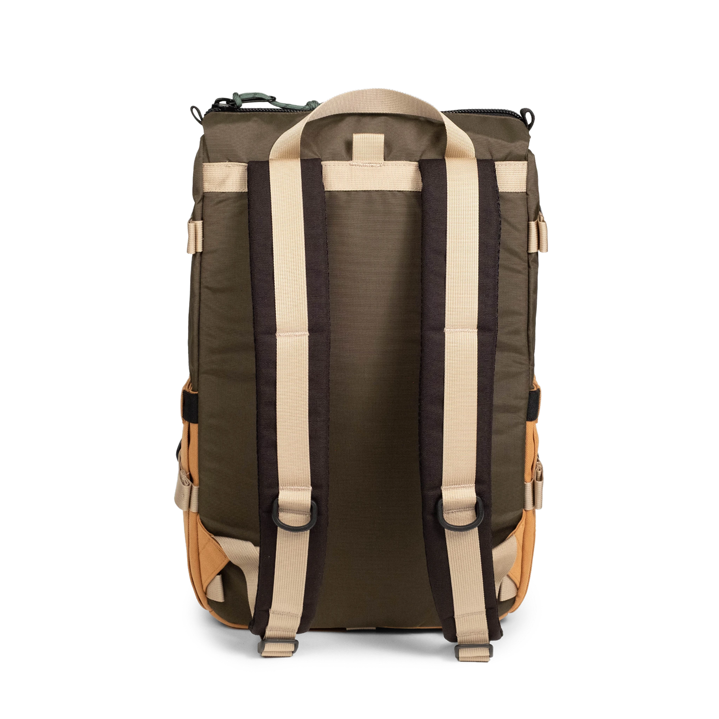 Back View of Topo Designs Rover Pack Classic in "Woodland / Brown Oak"