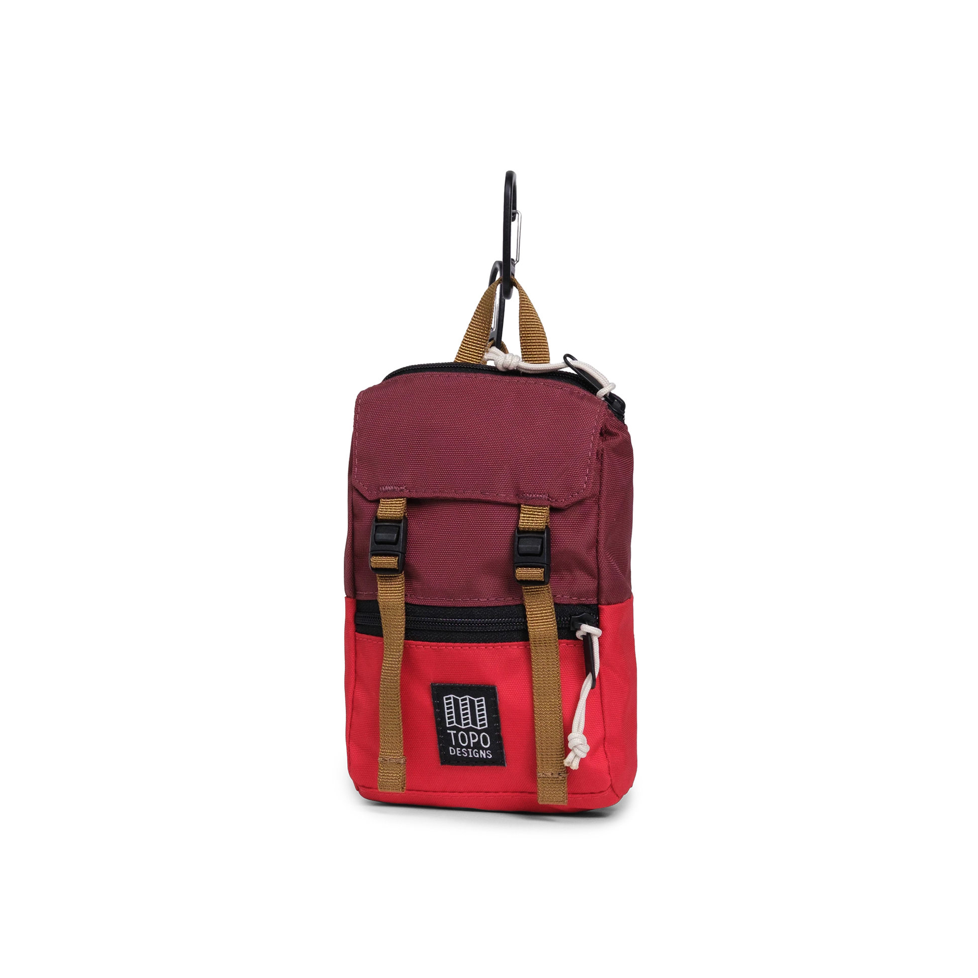 Front View of Topo Designs Rover Pack Micro in "Maroon / Salsa"