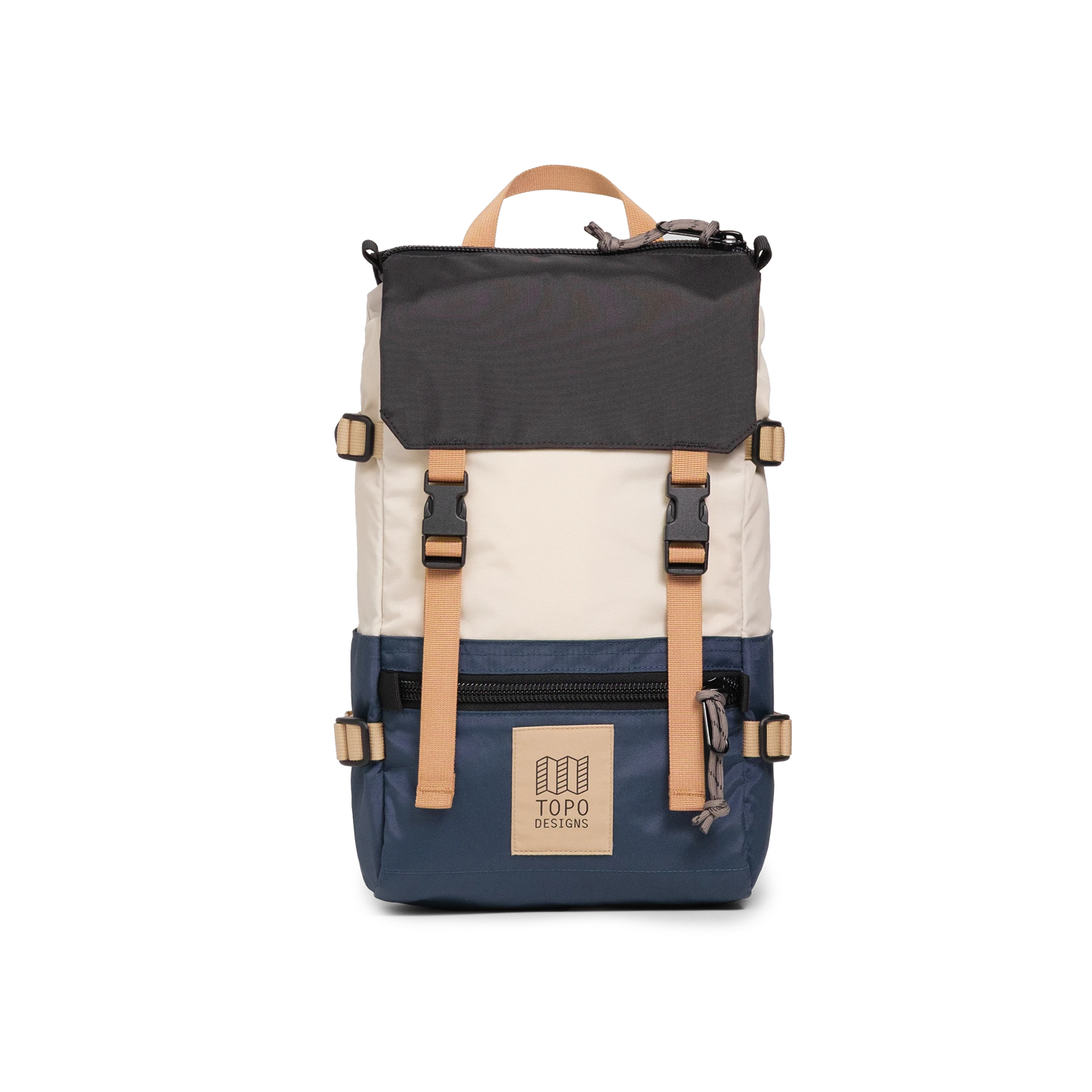 Front View of Topo Designs Rover Pack Mini in "Bone White / Pond Blue"