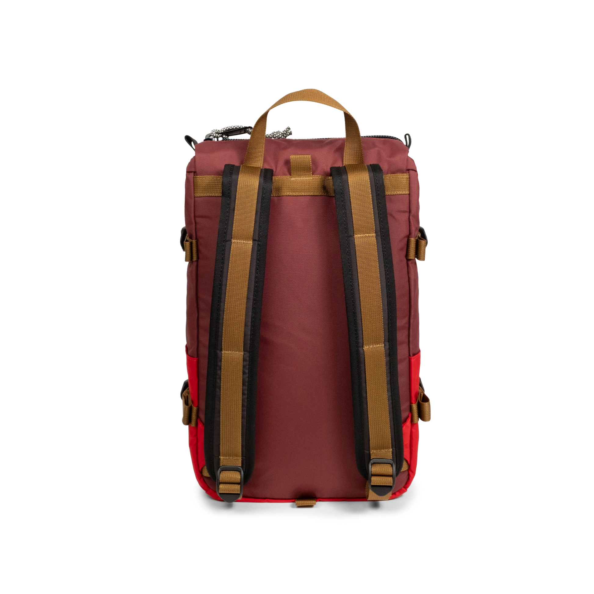Back View of Topo Designs Rover Pack Mini in "Maroon / Salsa"