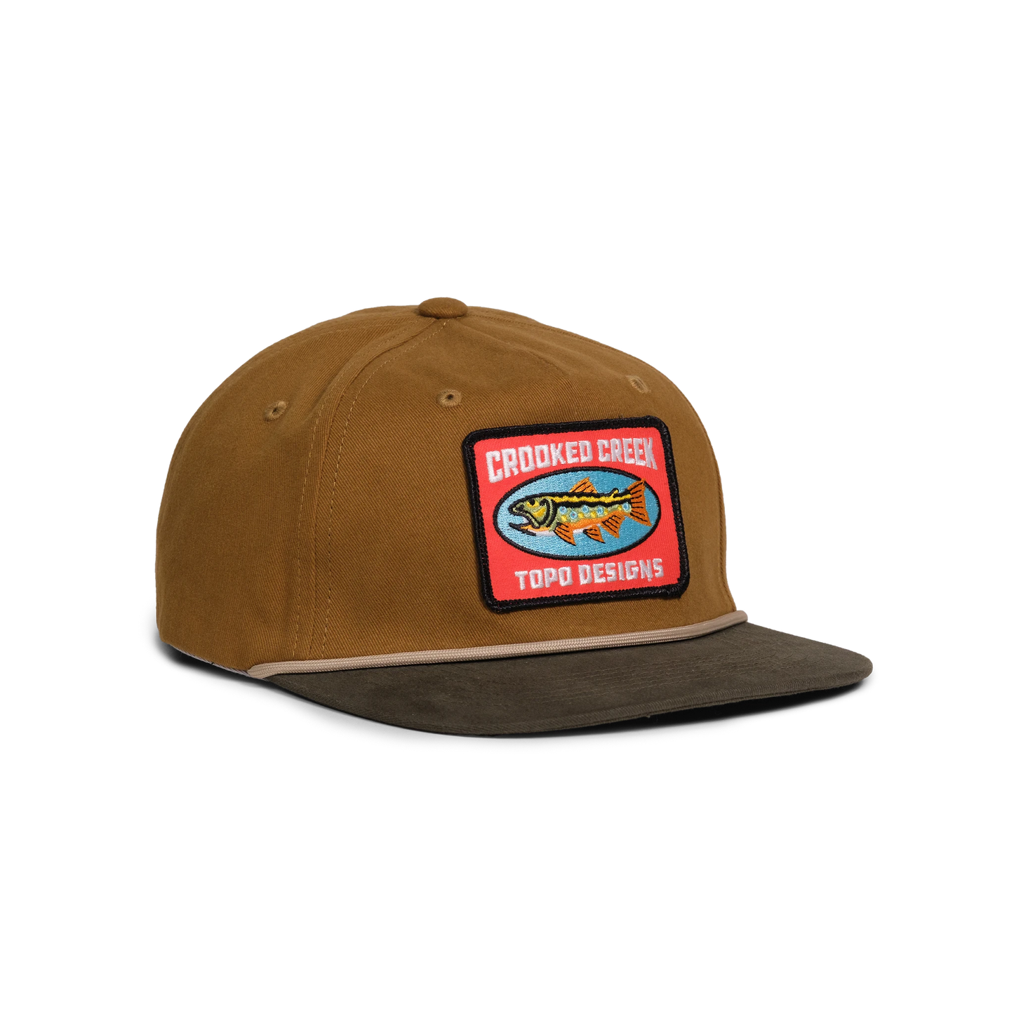 Front quarter shot of Topo Designs x CCH x Pine Printshop Rope Cap in "Stuttgart"