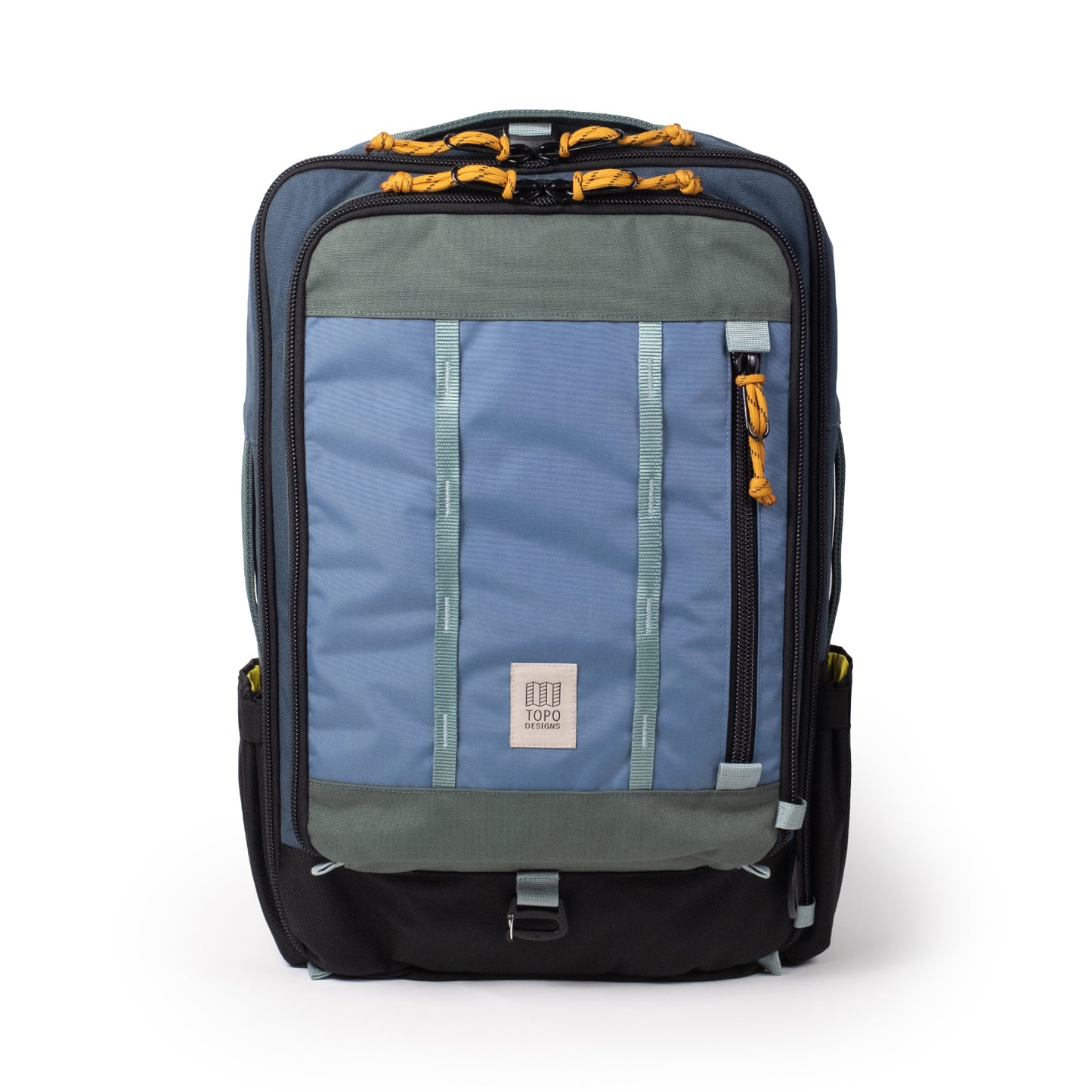 Front View of Topo Designs Global Travel Bag 30L  in "Stone Blue / Forest"