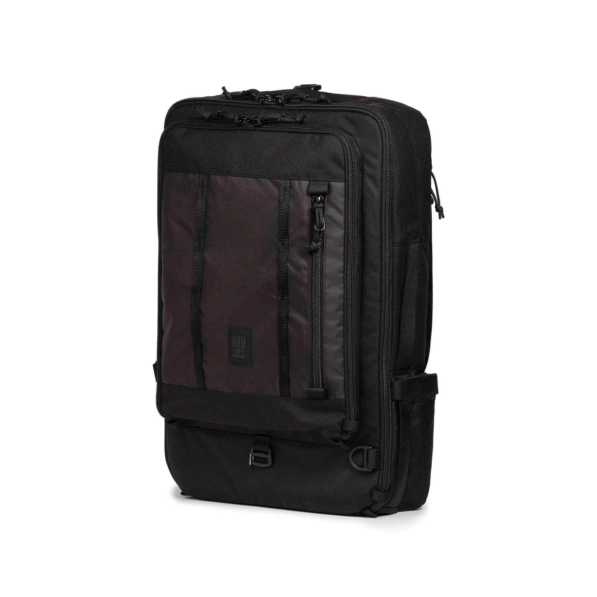Front quarter view of Topo Designs Global Travel Bag 40L in "Black / Black"