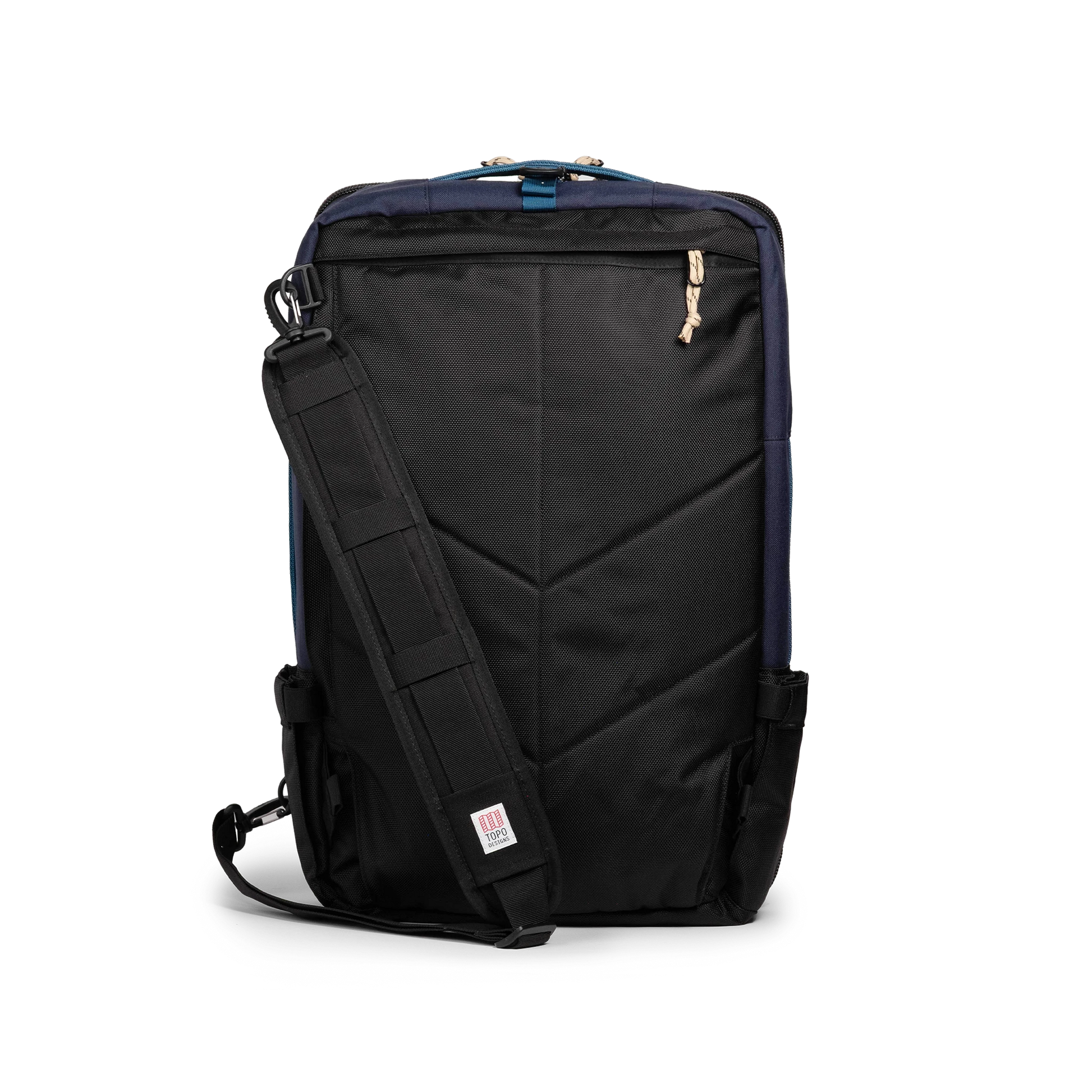 Back view of Topo Designs Global Travel Bag 40L in "Navy / Sahara"