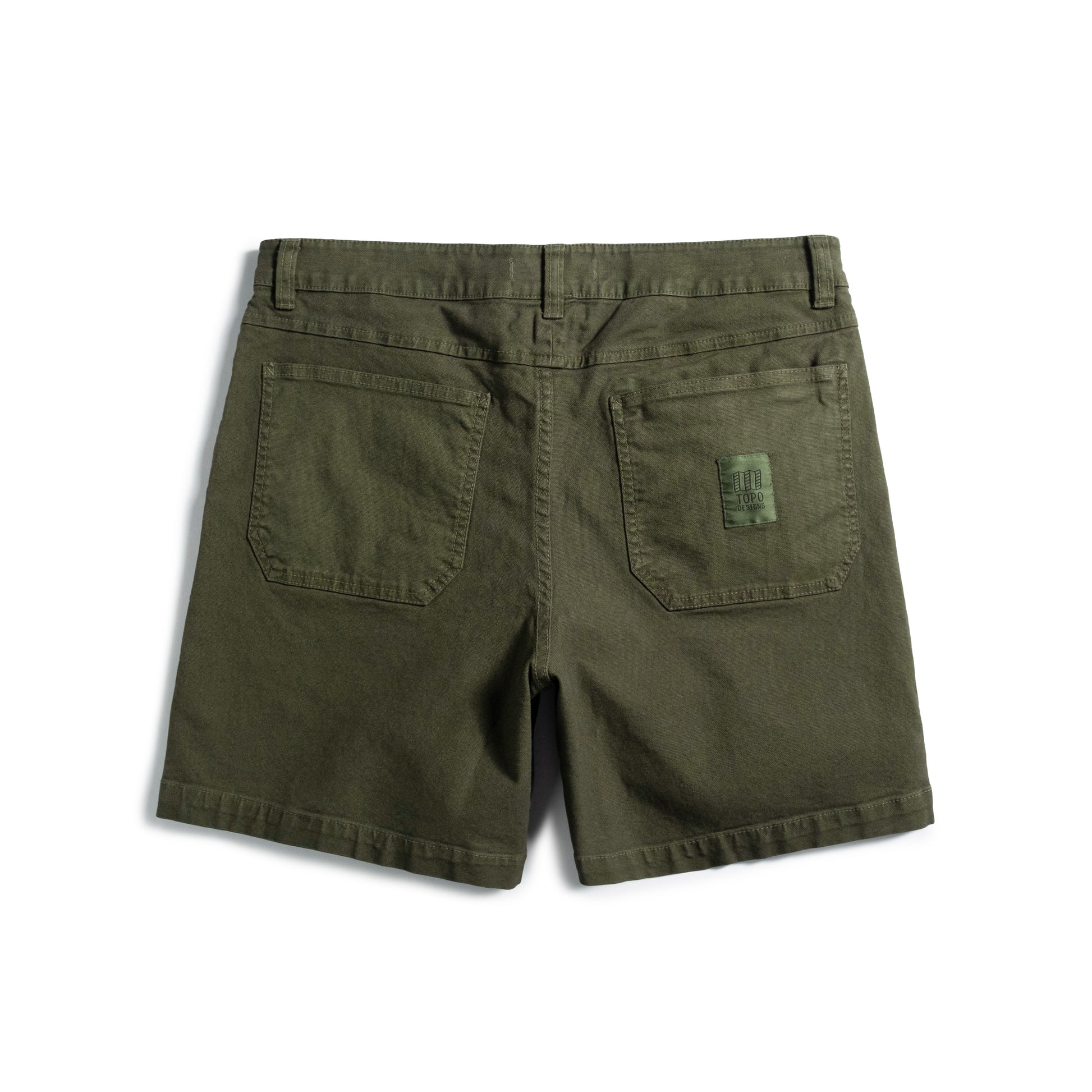 Back white background image of Topo Designs Utility Shorts - Men's in "Beetle"