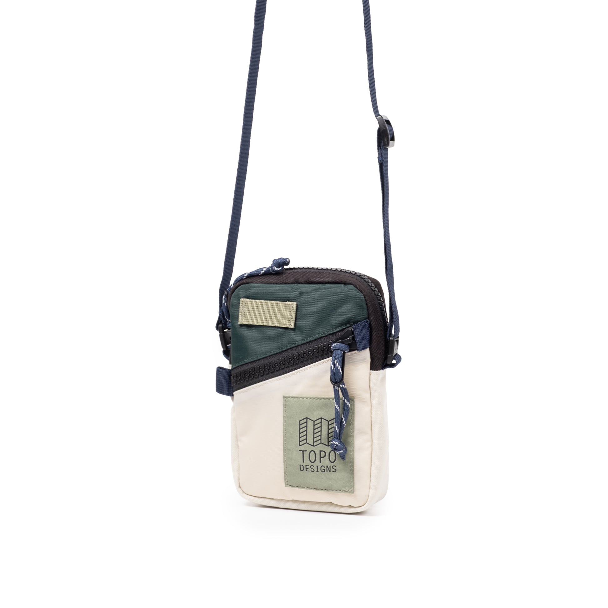 Front Quarter View of Topo Designs Mini Shoulder Bag in "Forest / Bone White"
