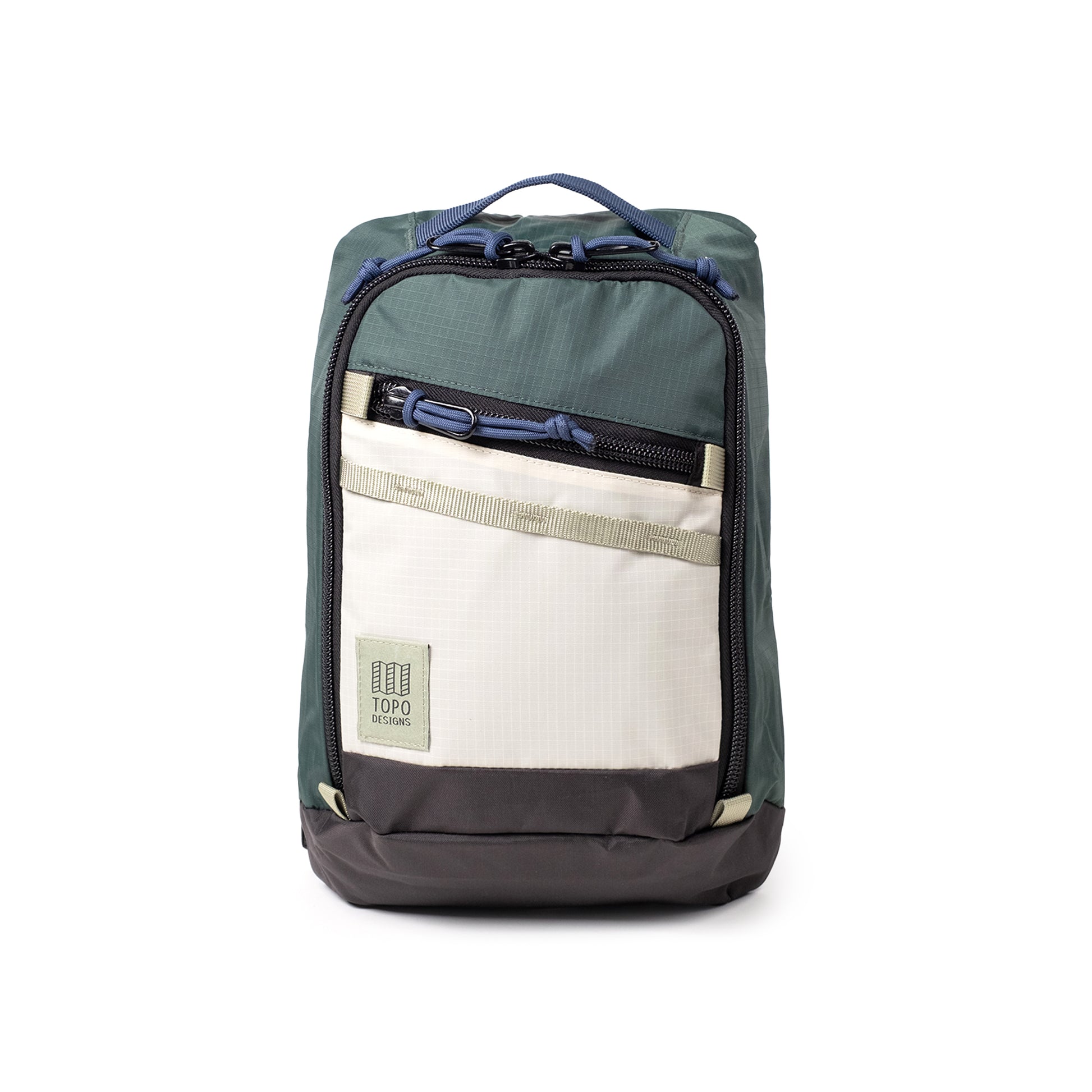 Front View of Topo Designs Mountain Sling Bag in "Forest / Bone White"