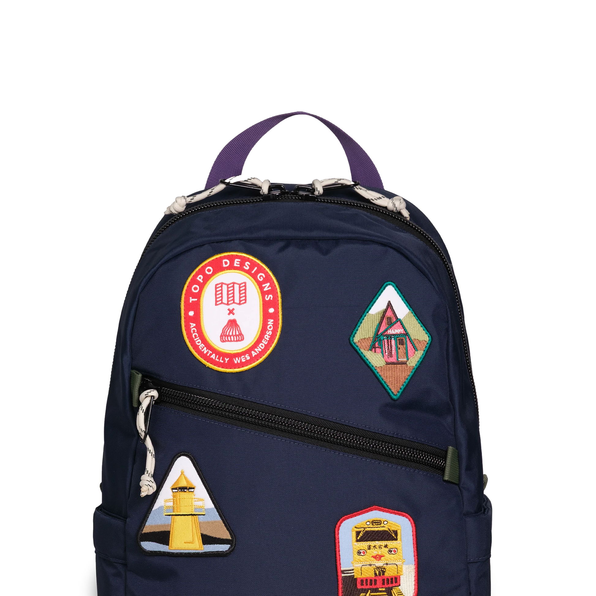 Front exterior detail image of the Topo Designs x AWA Light Pack in "Navy / Navy"