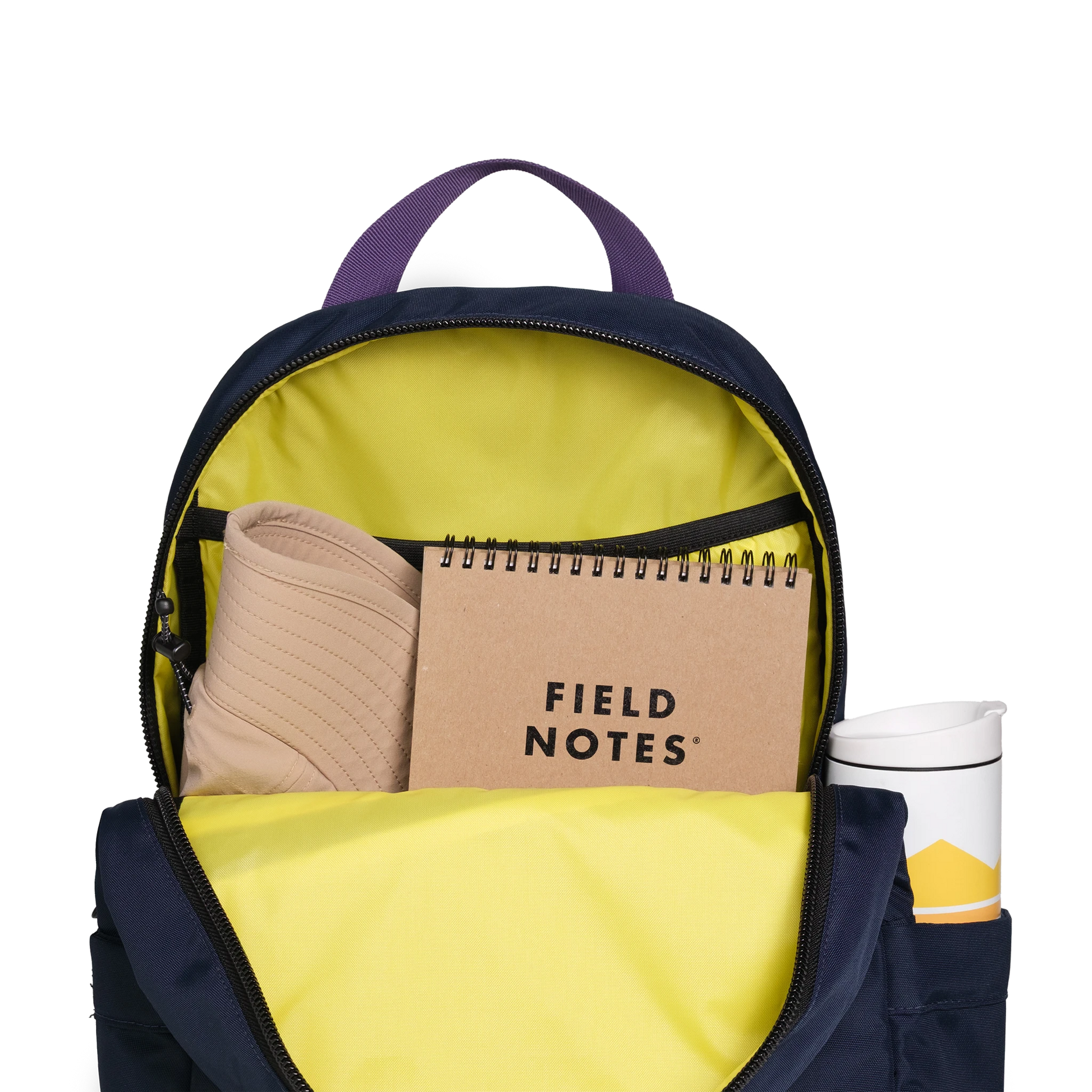 Front interior detail image of the Topo Designs x AWA Light Pack in "Navy / Navy"
