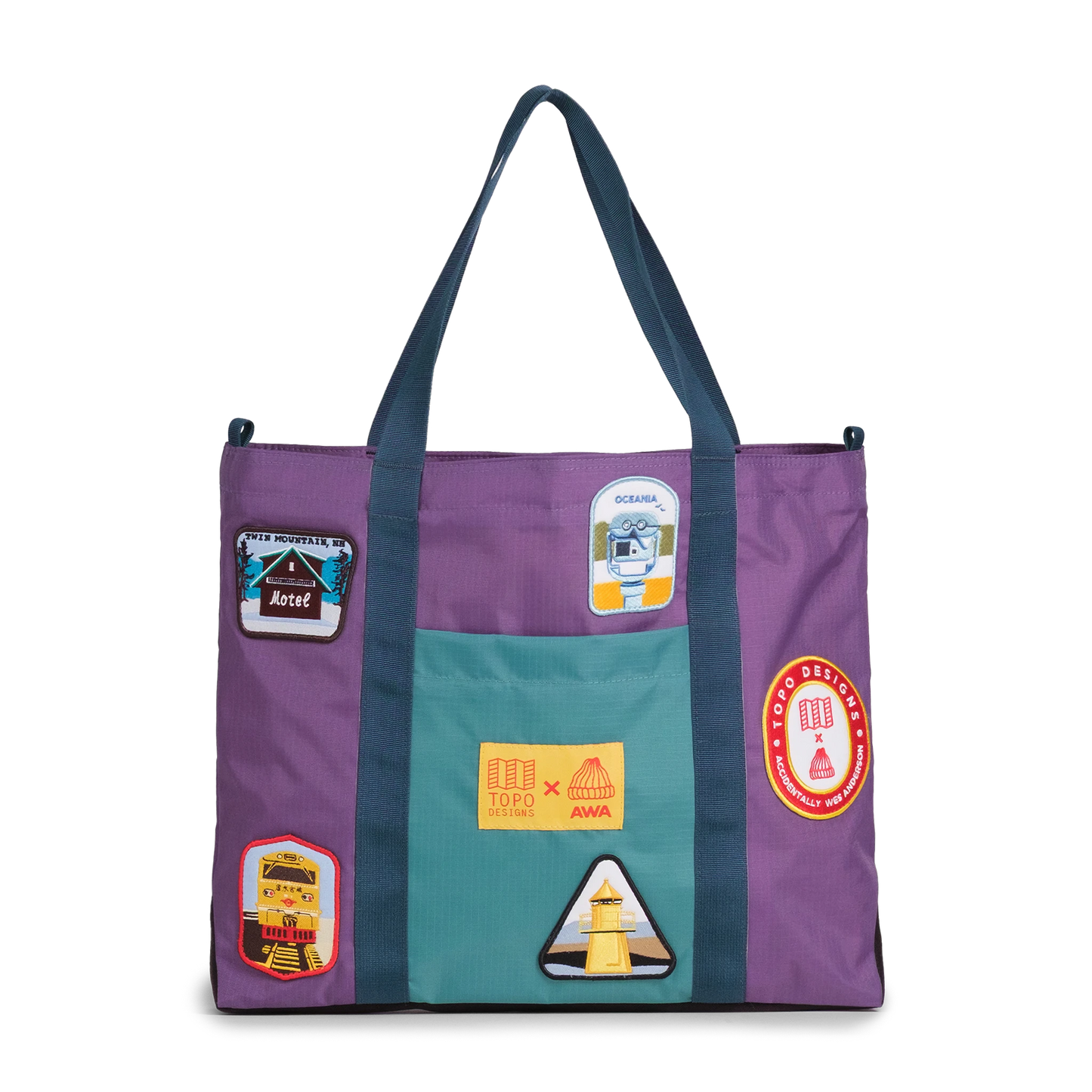 Front image of Topo Designs x AWA Mountain Essential Tote in "Loganberry / Caribbean"