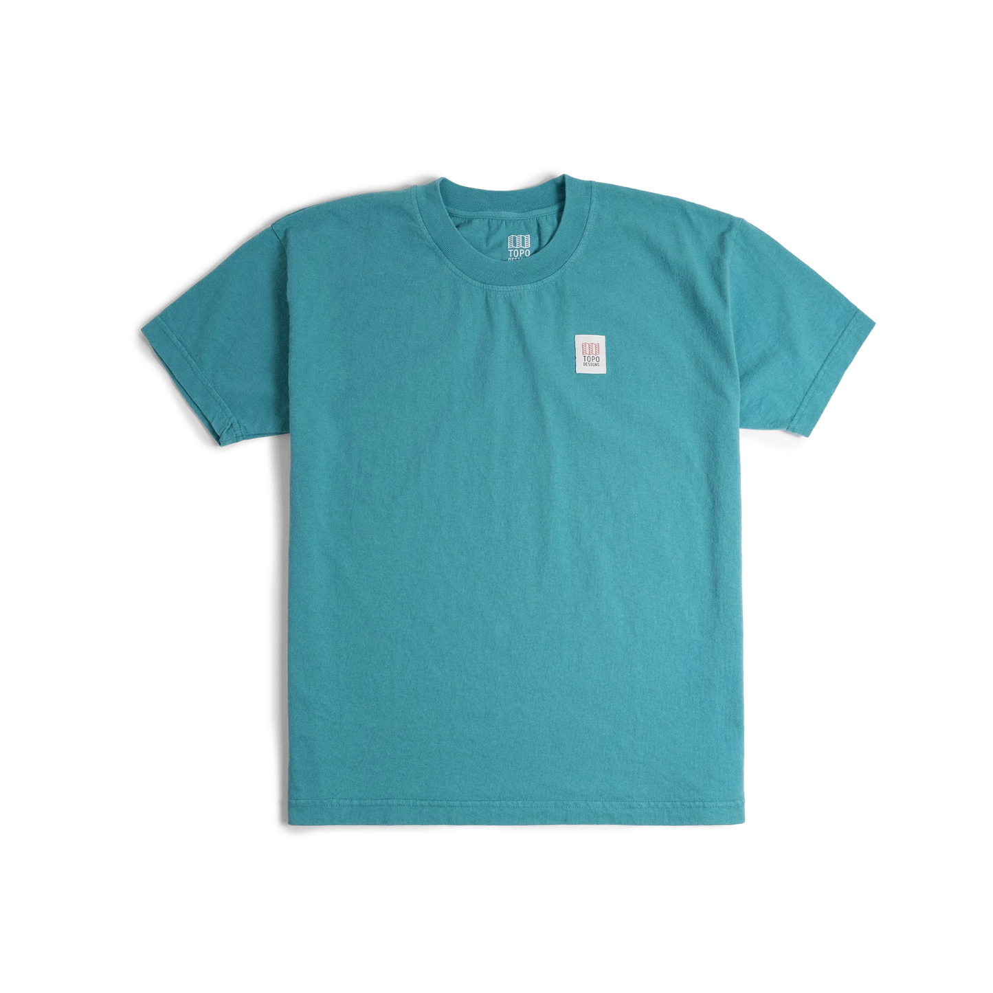 Front image of Topo Designs x Soft Goods Label Tee in "Alpine Teal"