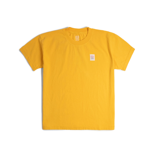 Front image of Topo Designs x Soft Goods Label Tee in "Spectra Yellow"