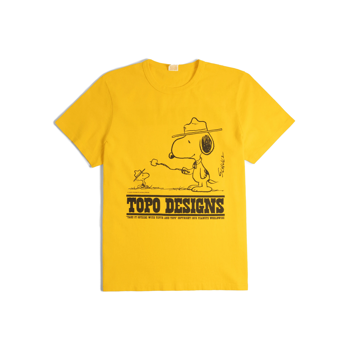 General front image of Topo Designs x TSPTR Being Outside Tee in "Yellow"